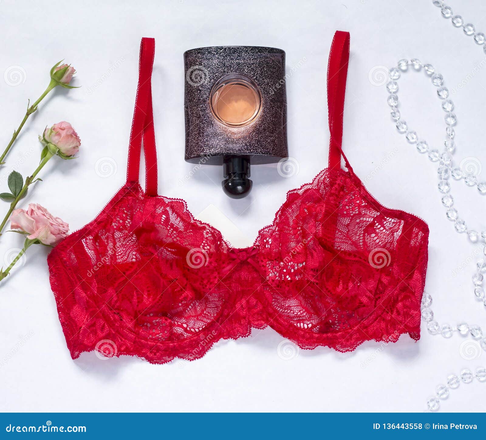 Red Bra and Perfume on White Background Stock Photo - Image of desire,  background: 136443558