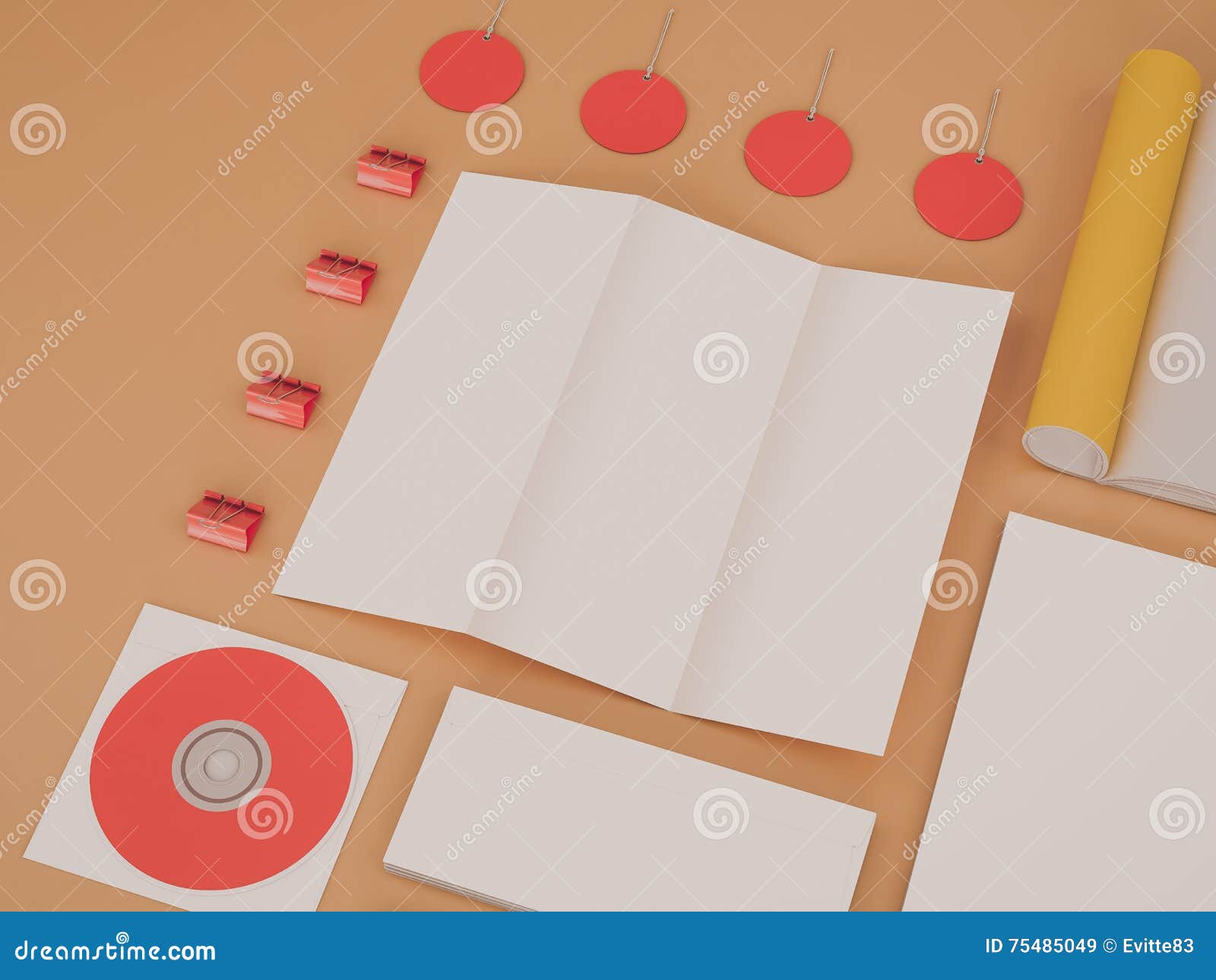 Red Branding Mockup. Template Set on Black Background. 3d Rendering