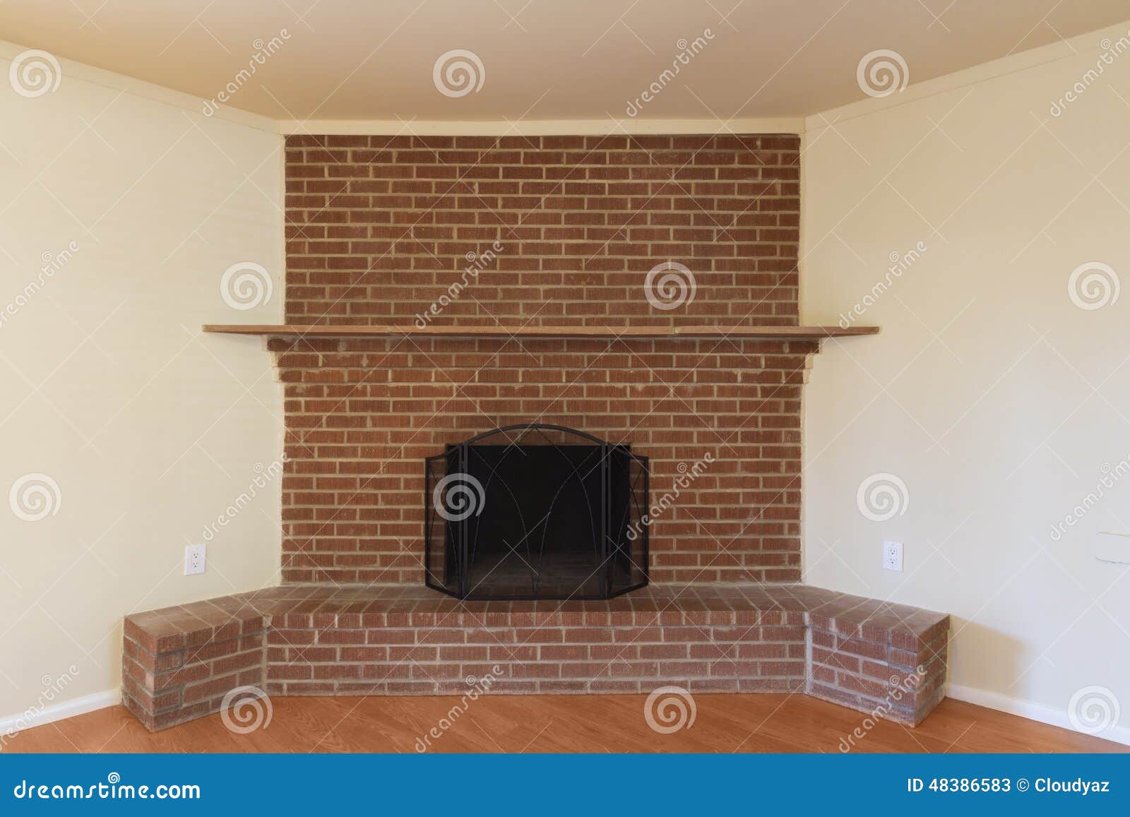 Red Brick Fireplace stock image. Image of floor, mantle 48386583