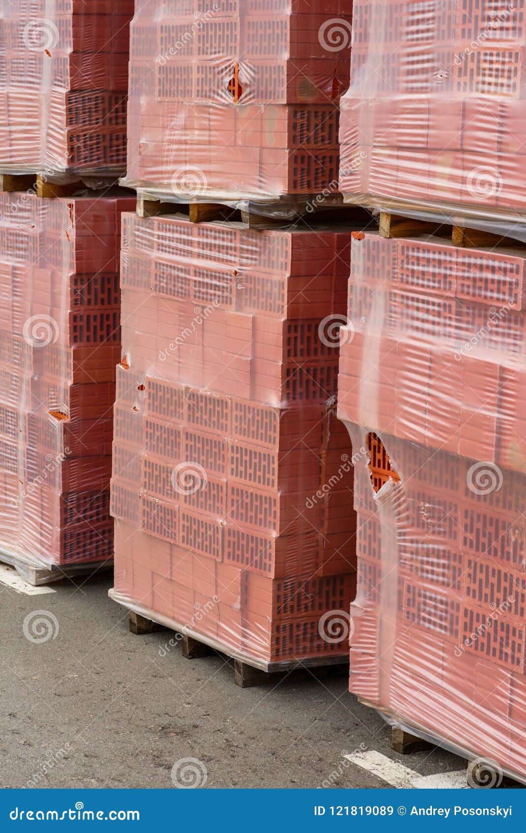 Red Brick Packed on the Wooden Pallets Stock Image Image of object