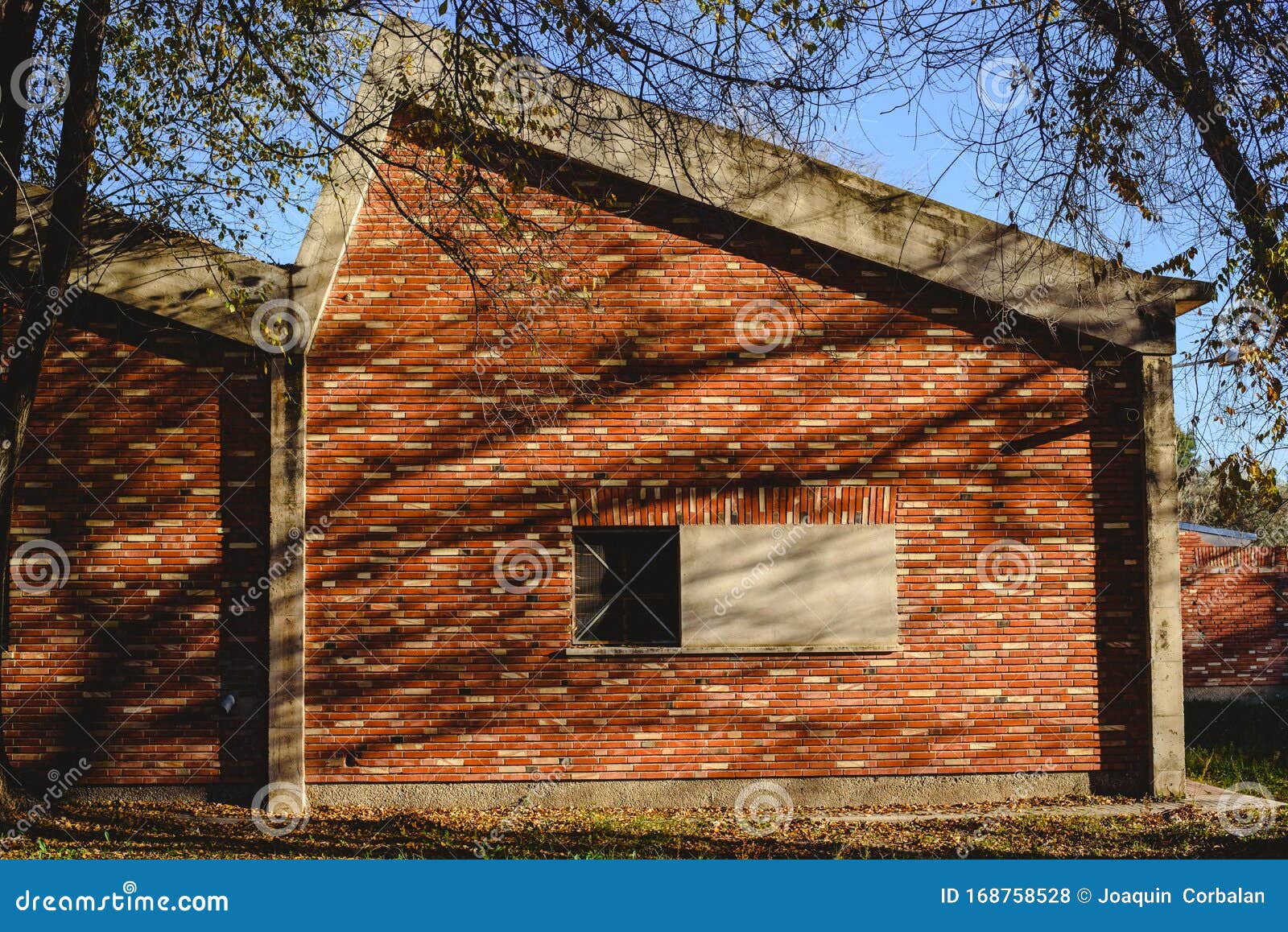 red brick wall with side light at sunset, textured background and space for masonry text