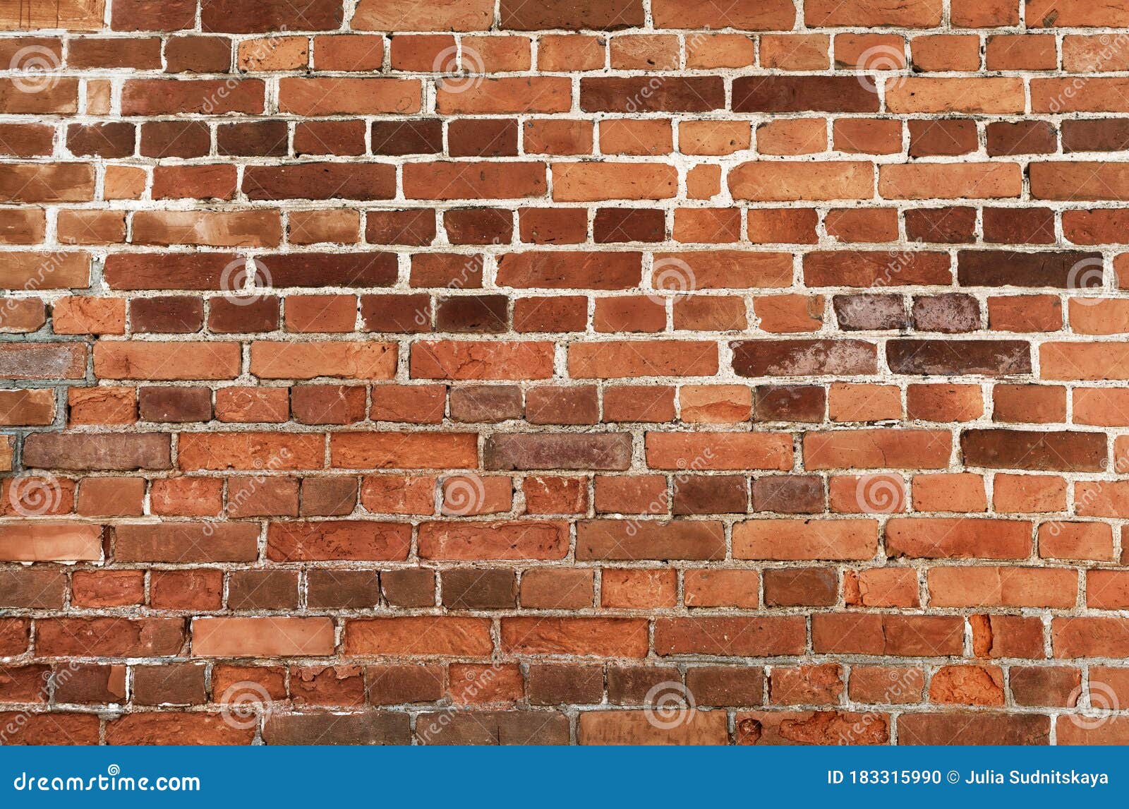 Red Brick Wall Texture. Empty Old And Grunge Brickwork Pattern For