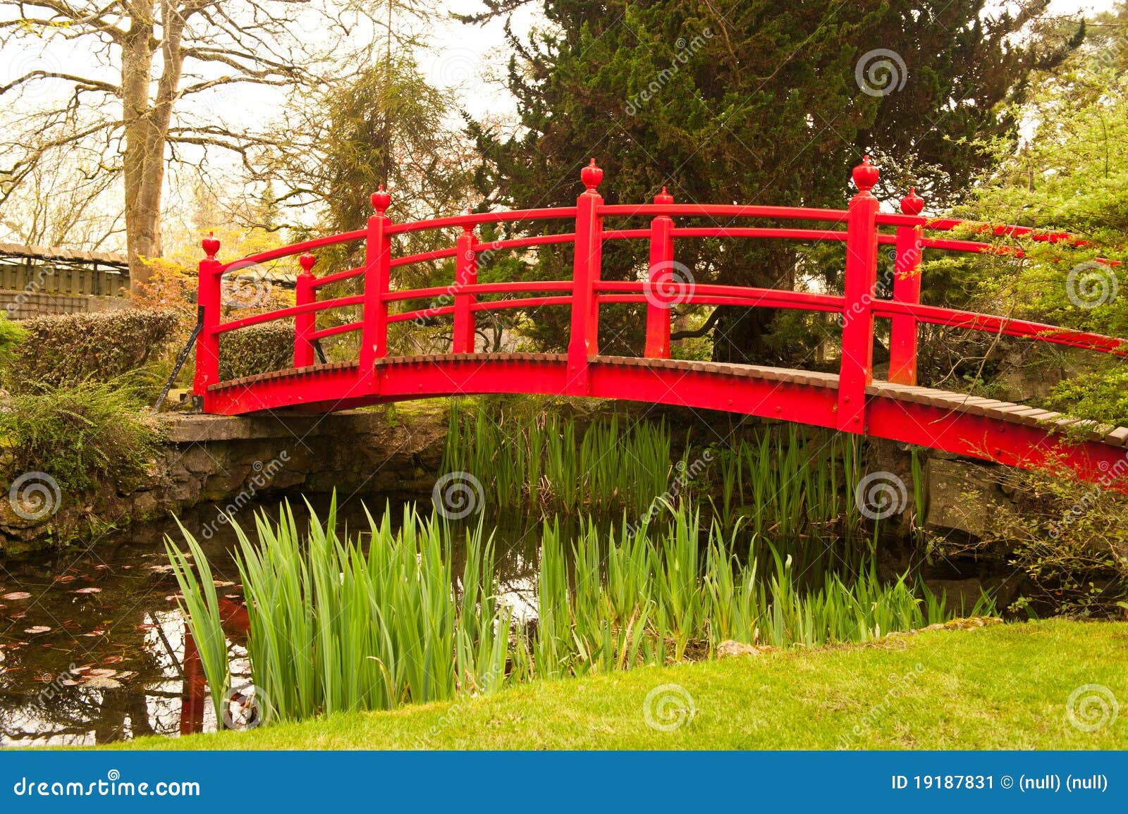 Red bridge stock image. Image of leaf, stone, stream 19187831