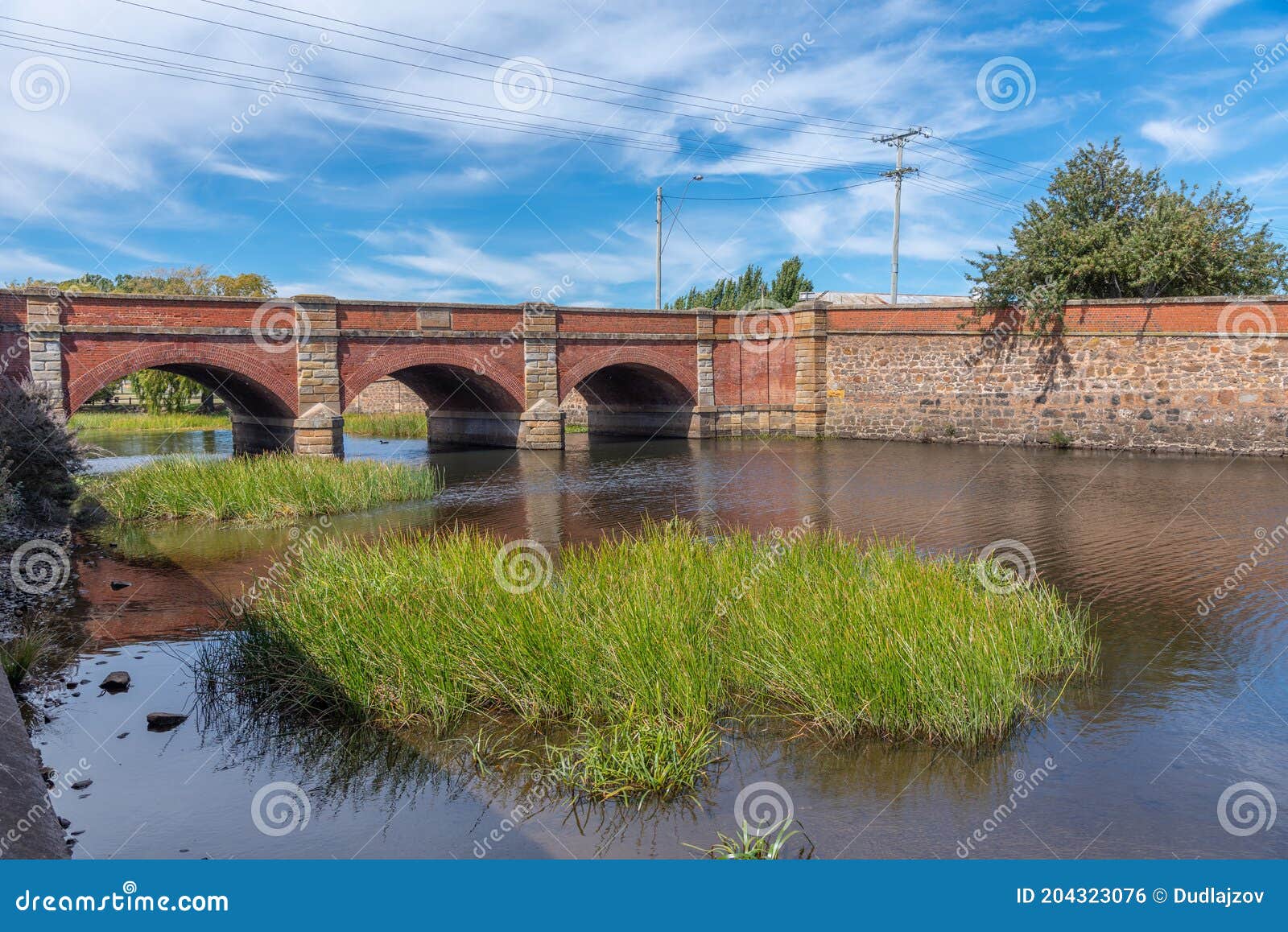Red Bridge in Campbell Town in Tasmania, Australia Stock Photo Image