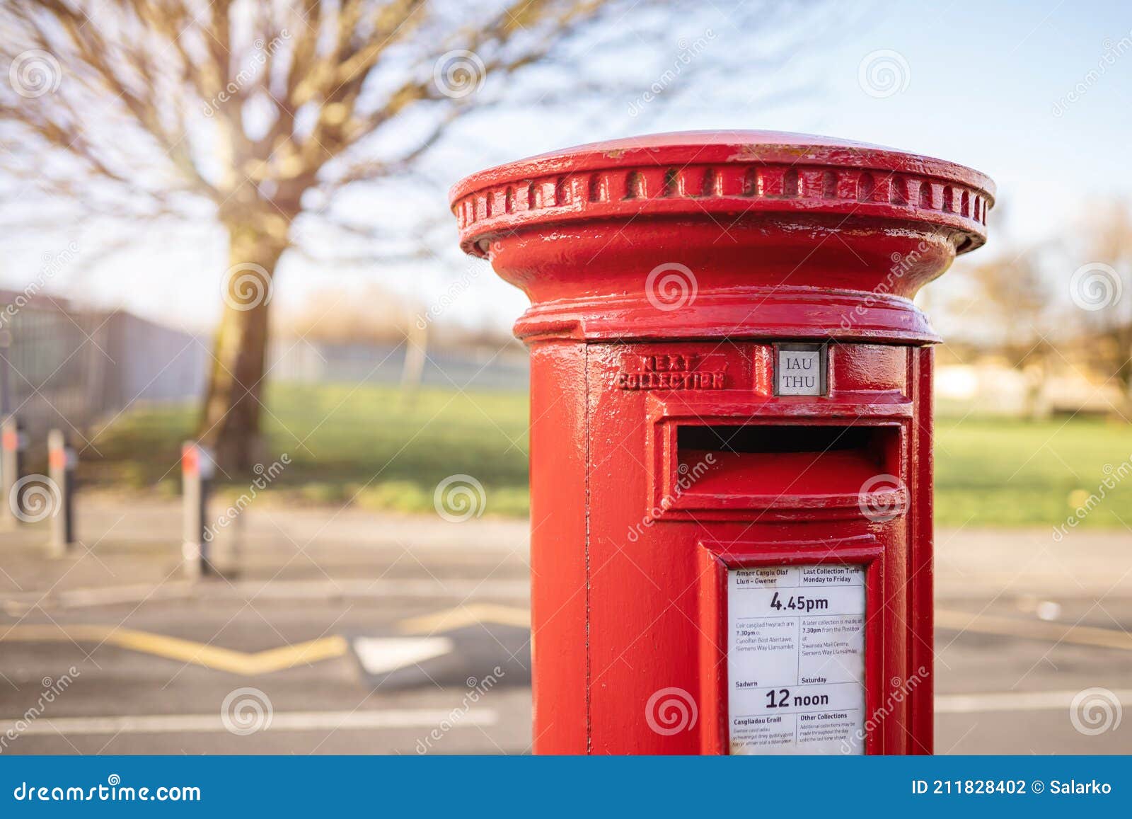 Red British Pillar Box Free Standing Post Box In Wales Editorial