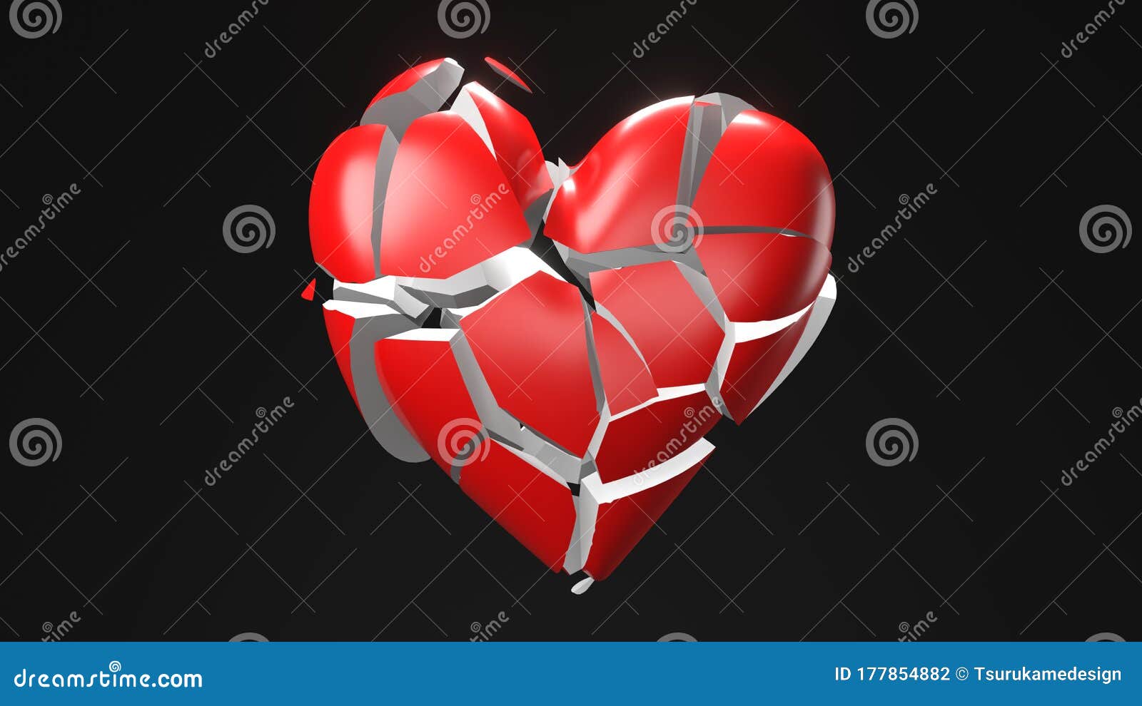 Red Broken Heart Objects in Black Background. Heart Shape Object Shattered  into Pieces. Stock Illustration - Illustration of broken, heart: 177854882