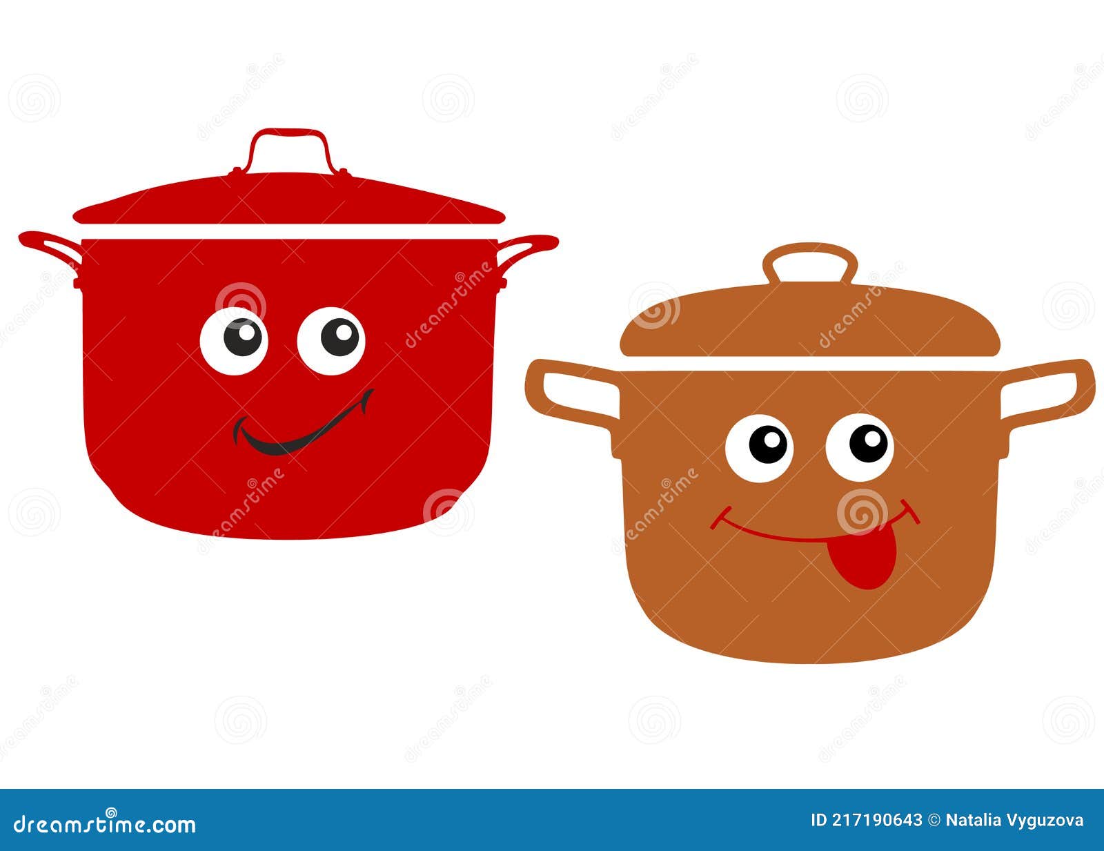 Red and Brown Cartoon Saucepan in the Set. Stock Vector Illustration