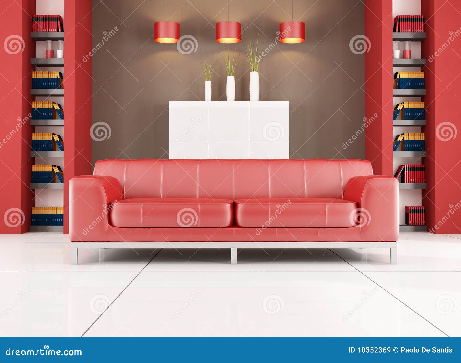 Red And Brown Contemporary Living Room Stock Illustration Illustration Of Book