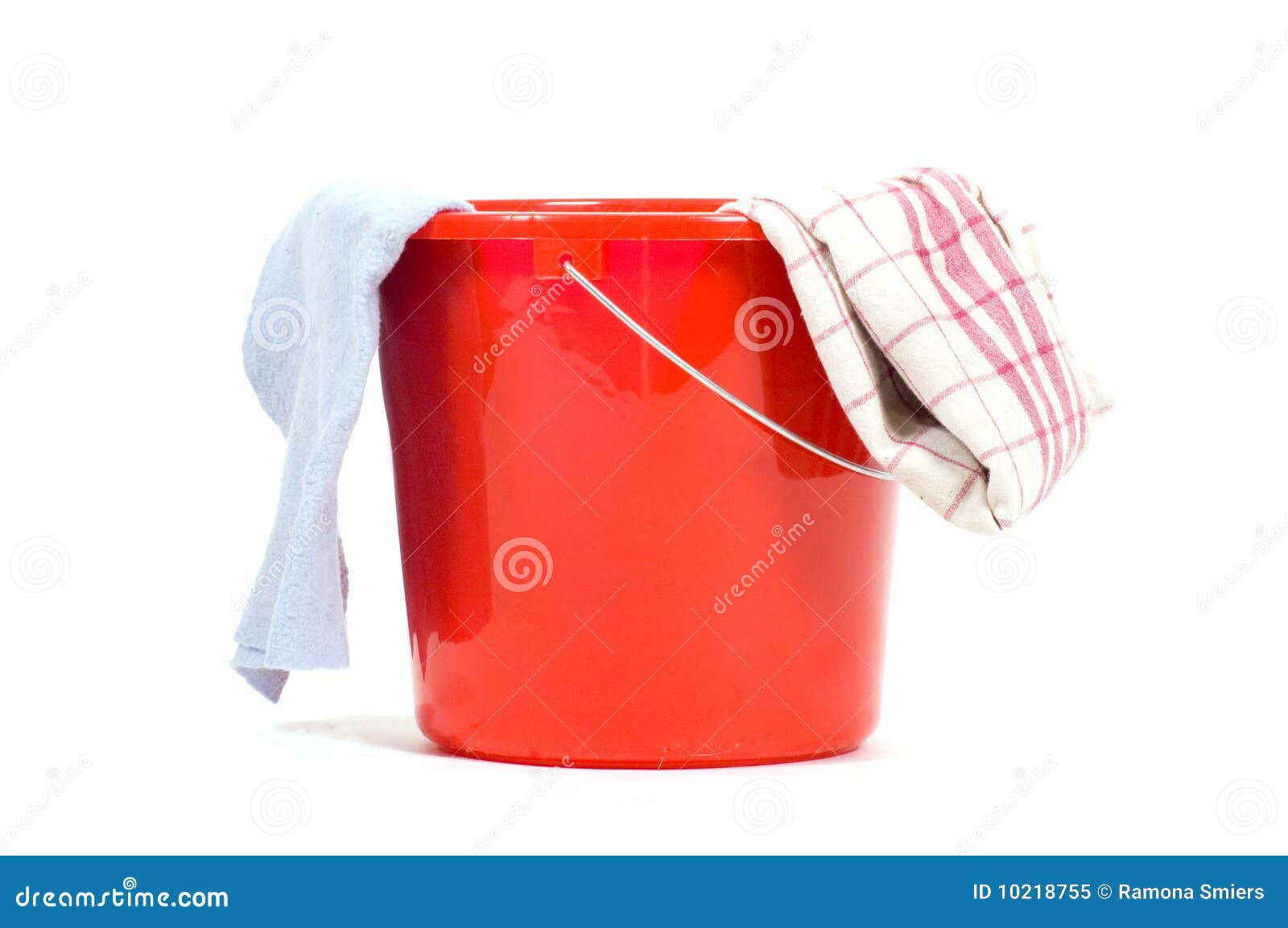 Red Bucket With Cleaning Tools Isolated Stock Image Image of isolated