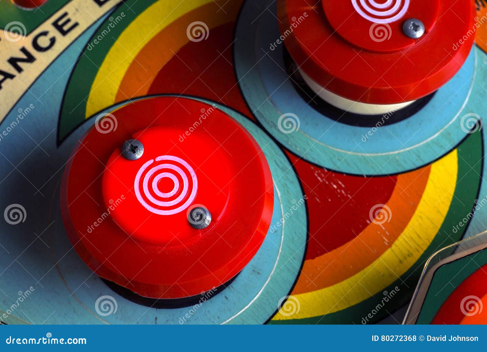 Red Bumpers on a Retro Pinball Machine Stock Photo Image of colorful
