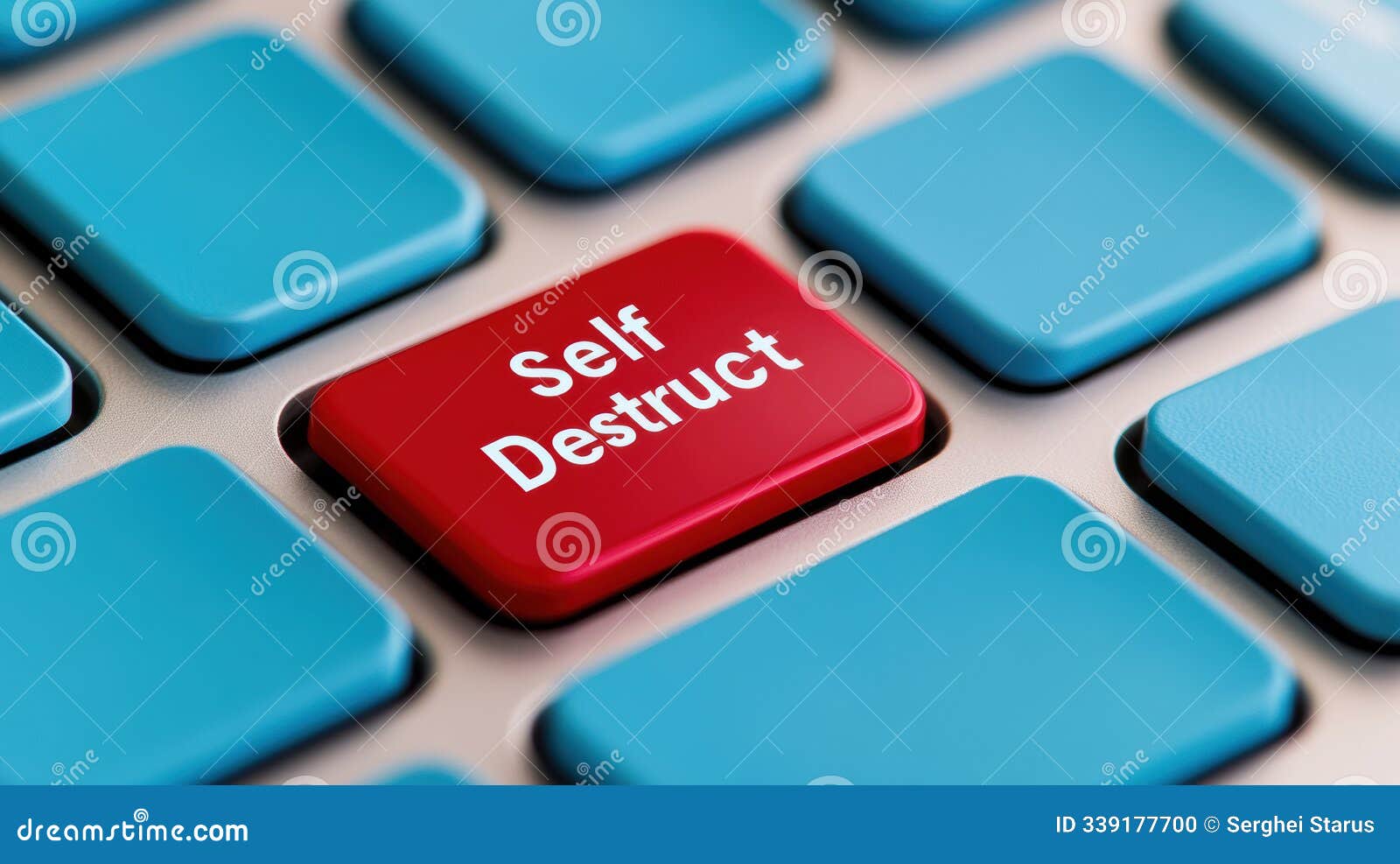 a red button on a computer keyboard that says self destruct, ai