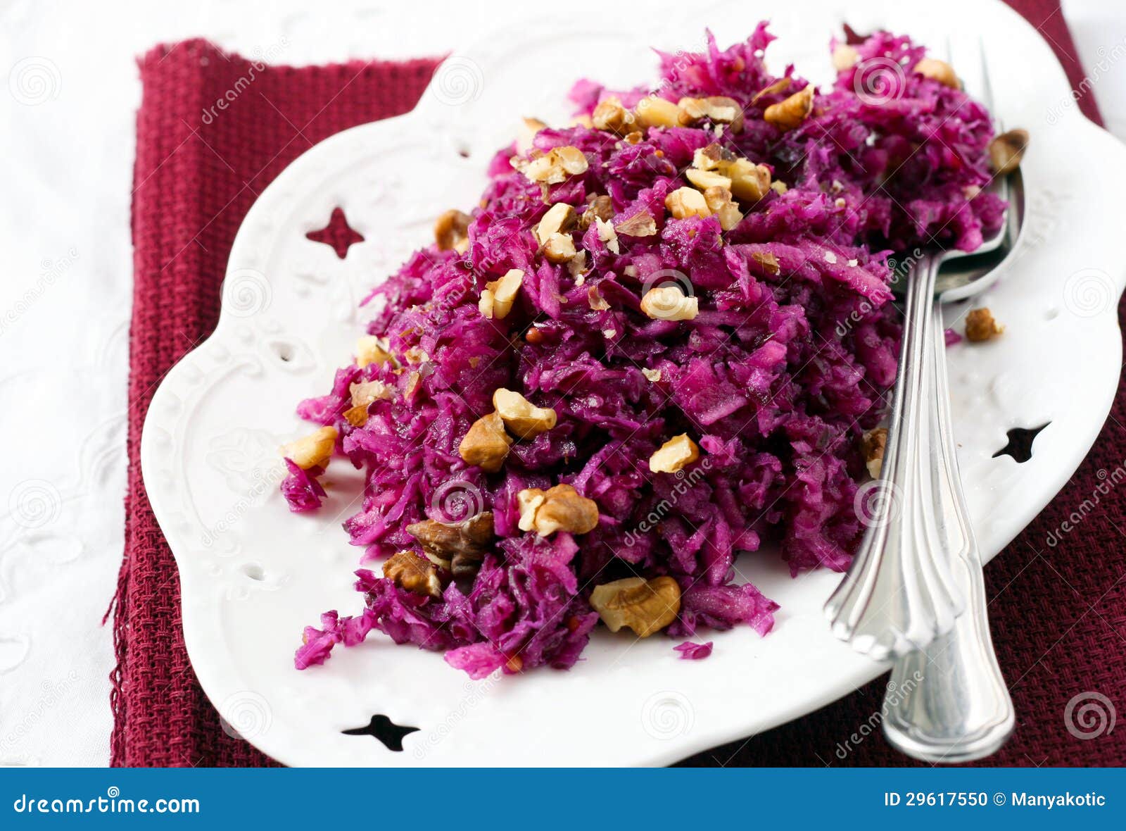 Red cabbage and apple salad on the plate