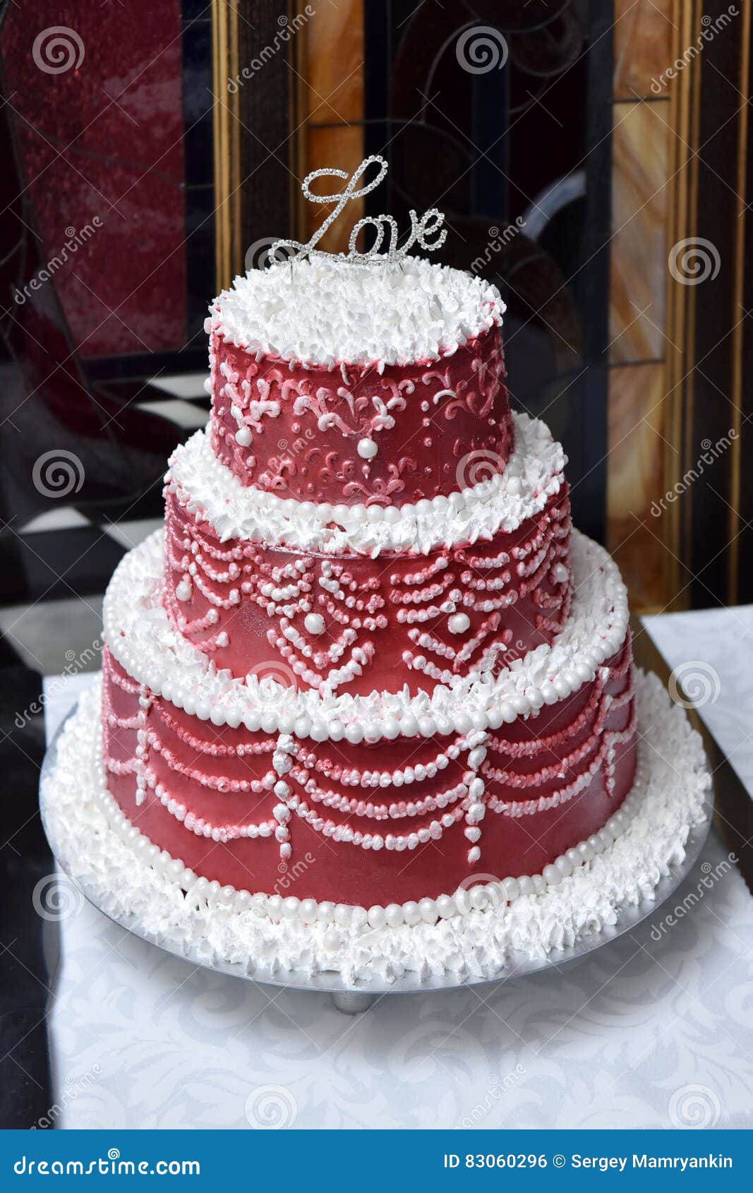 Red cake on a table stock photo. Image of bakery, pink 83060296