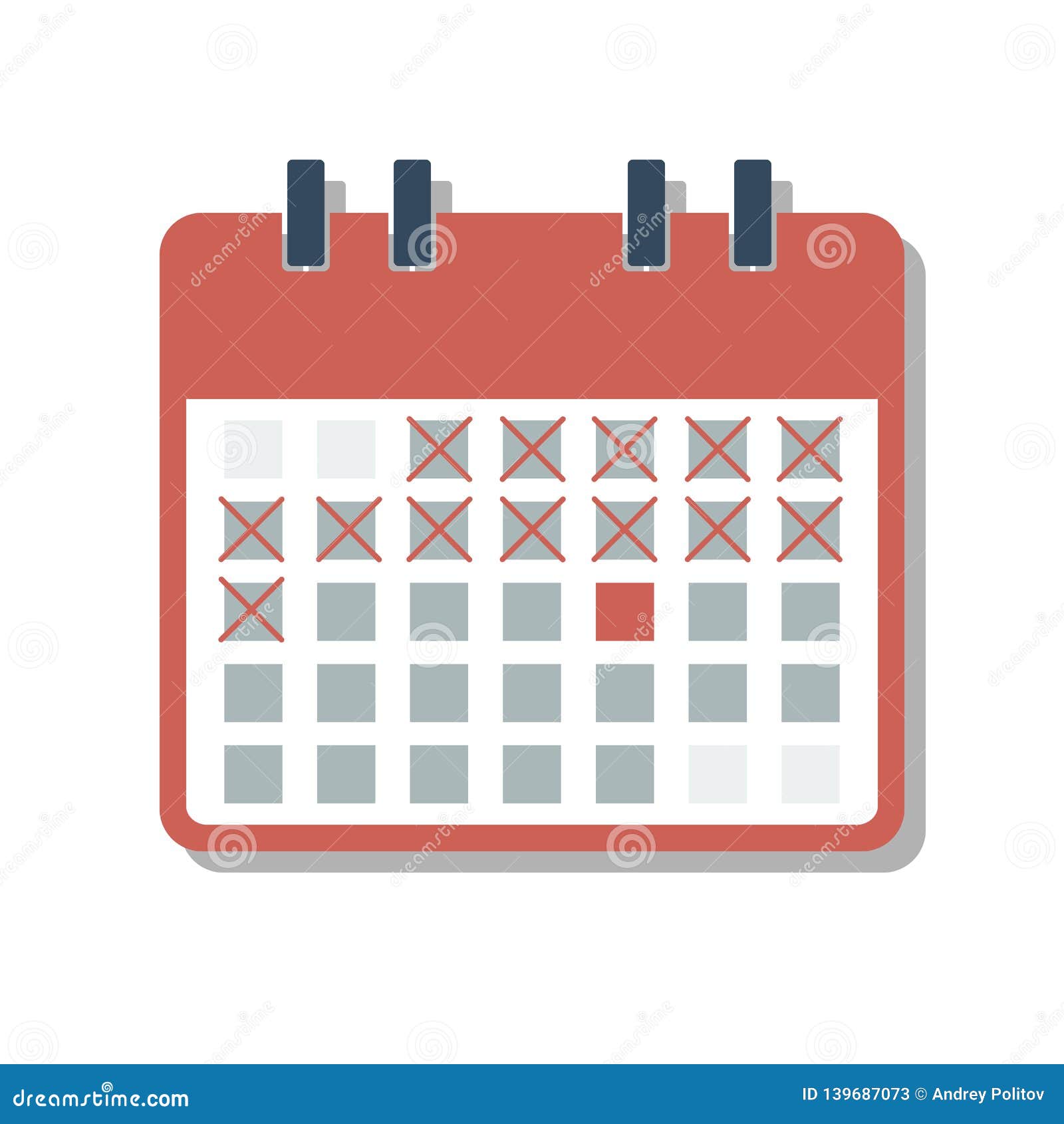 Red Calendar Grid with Cross Marked Days, Countdown Days Concept Stock