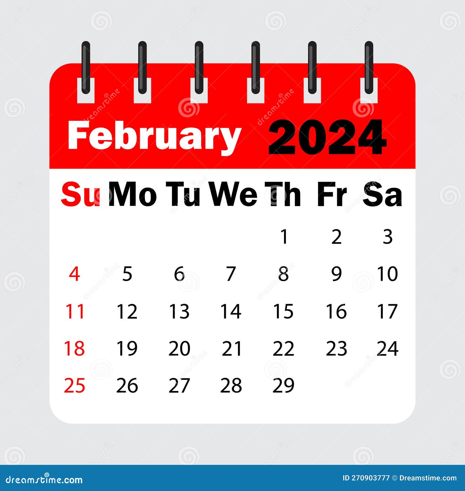 February 2024 Calendar Leaf Vector Illustration