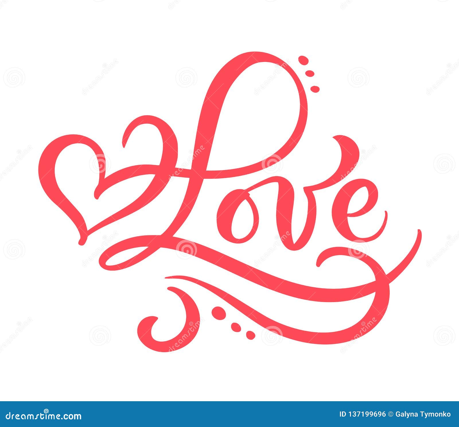 Red Calligraphy Word Love Vector Valentines Day Hand Drawn Lettering