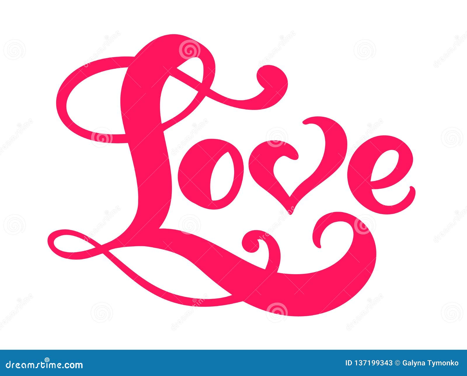 Download Red Calligraphy Word Love. Vector Valentines Day Hand Drawn Lettering. Heart Holiday Design ...