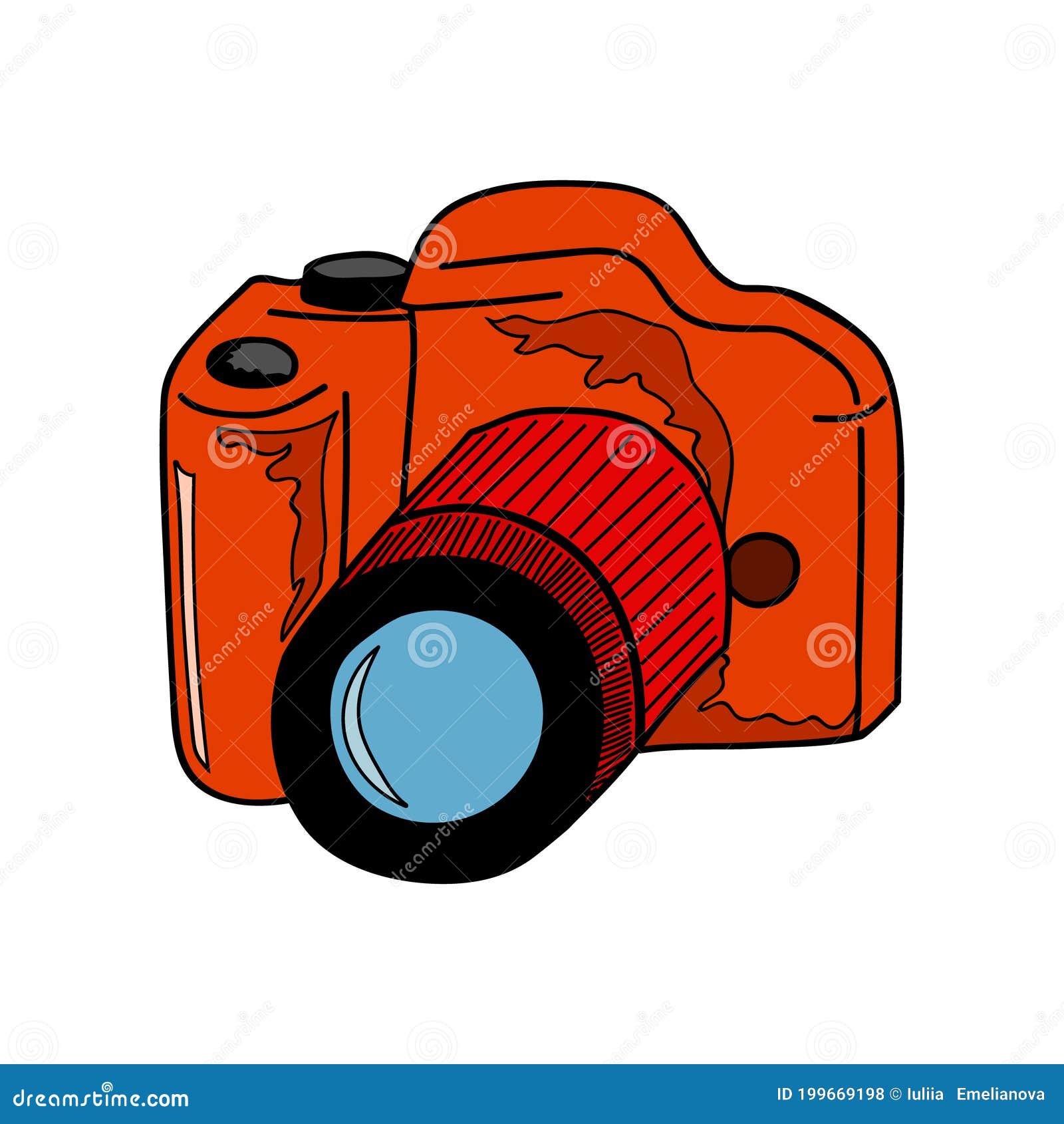 Red Camera. Cartoon Style. Hand Drawing. Vector Illustration. Logo. Stock  Vector - Illustration of graphic, lens: 199669198