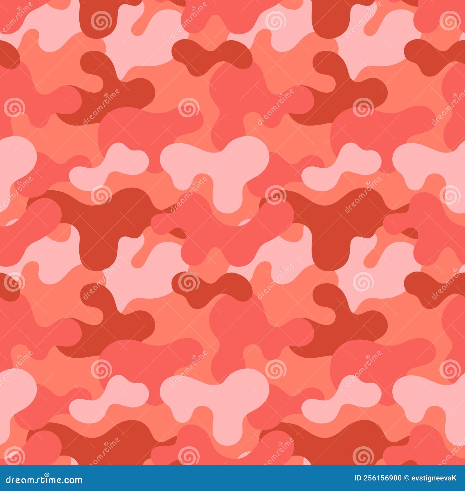 Red Camouflage, Vector Seamless Pattern in the Style of Doodles, Hand Drawn Stock Vector