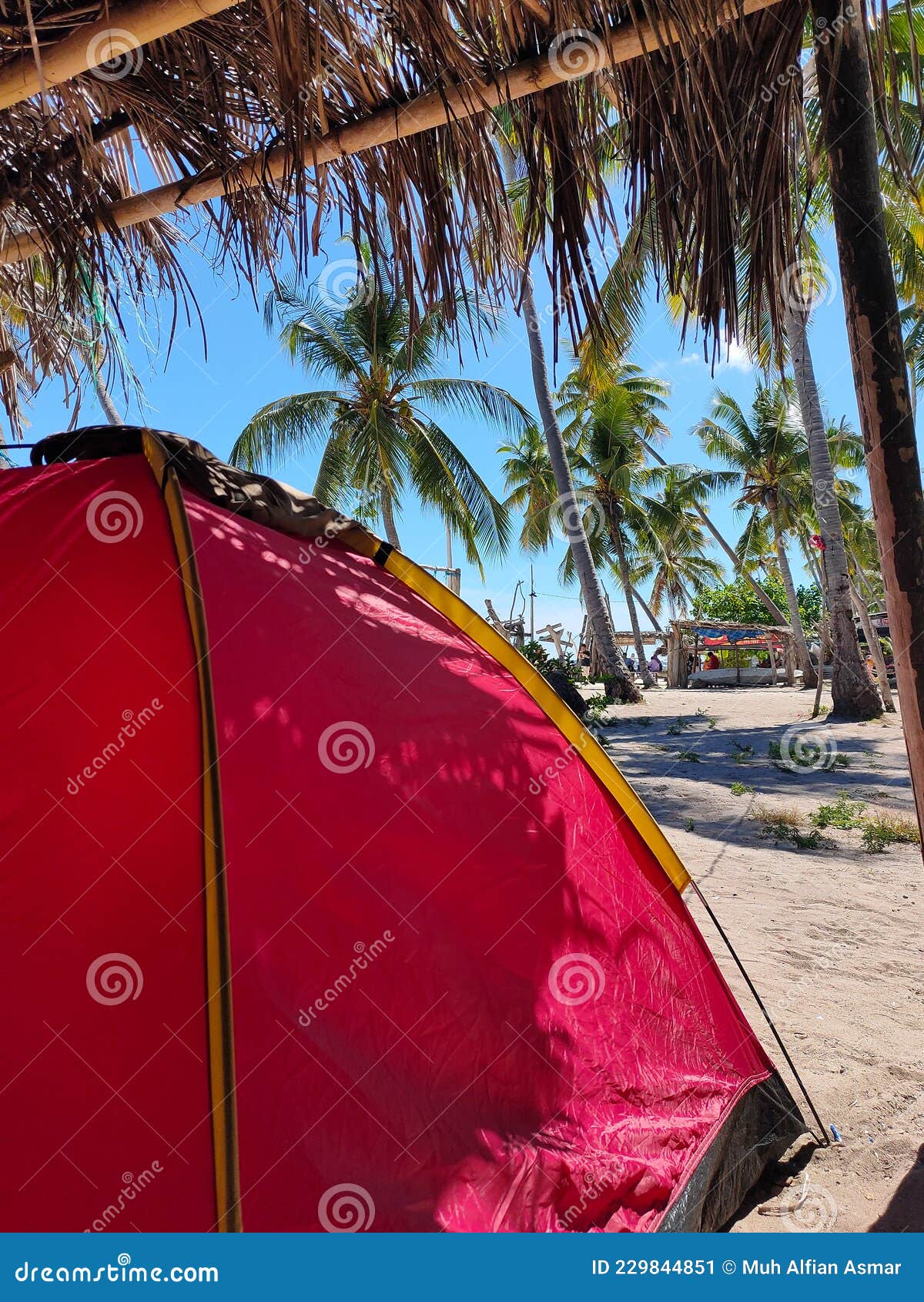 Red Camping Tent in the Beach Stock Image Image of vehicle, leaf