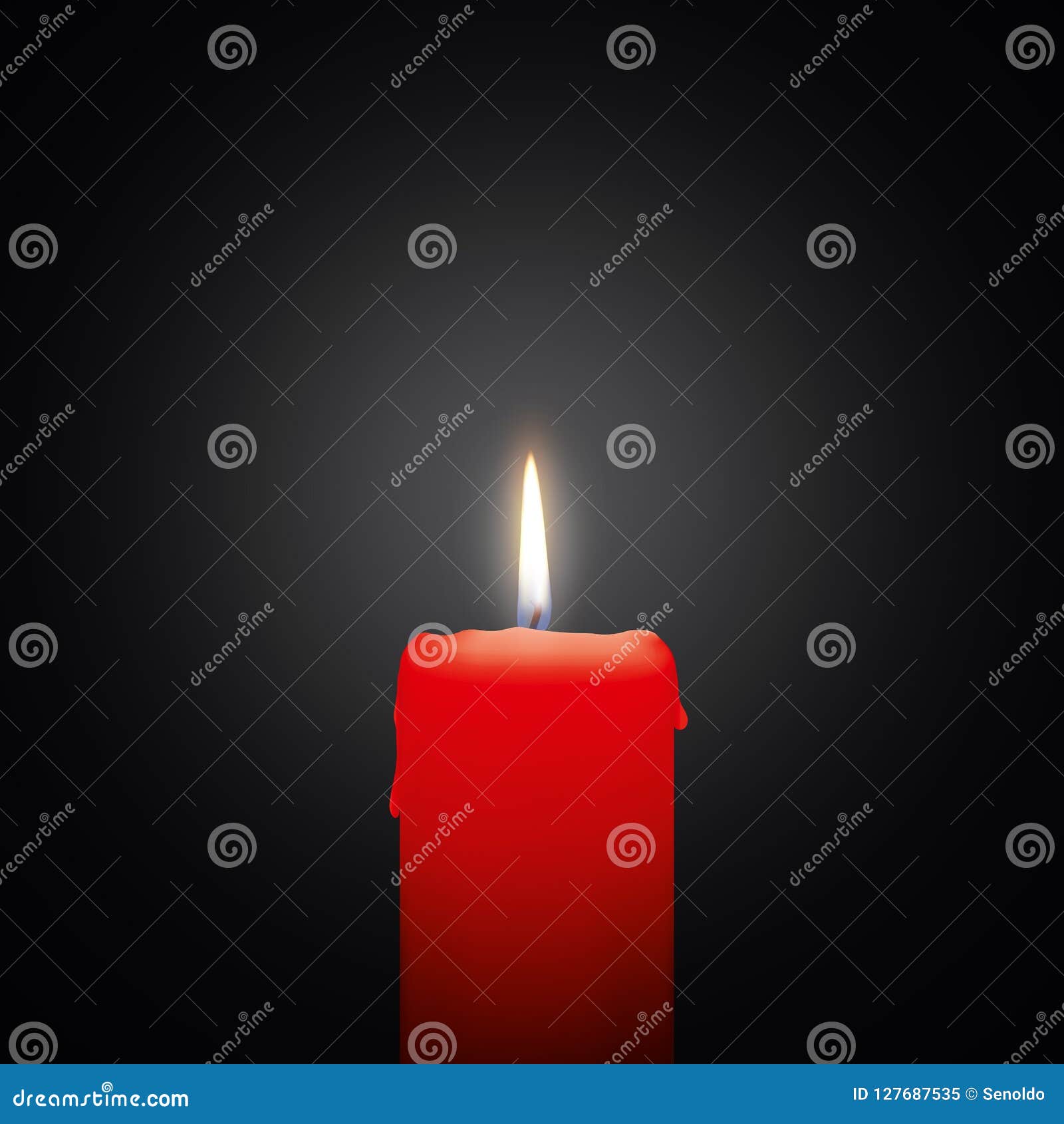 Red Candle with Bright Light Effect on Black Background Graphic