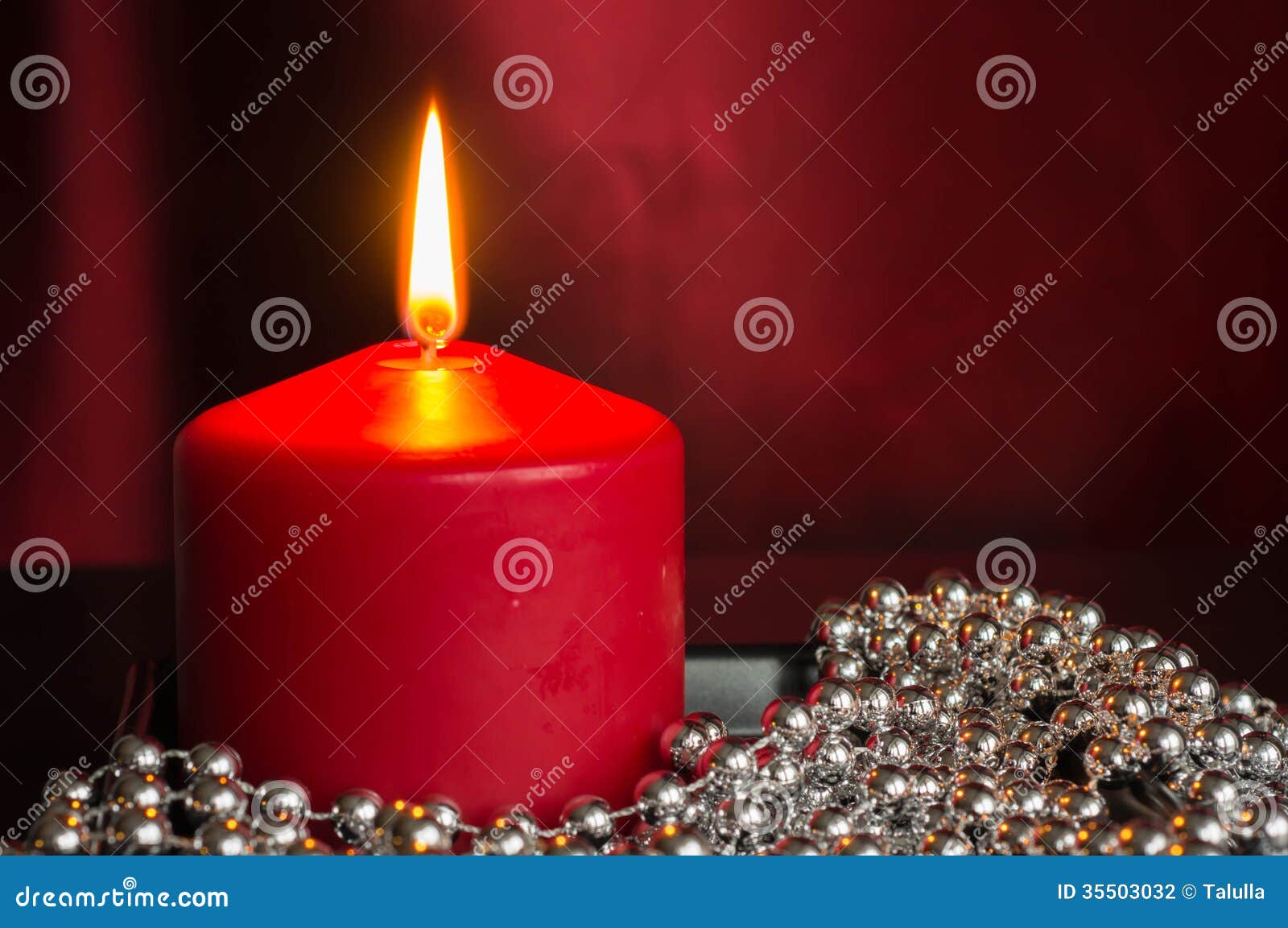 Red Candle with a Decor from Silver Balls Stock Photo Image of heat