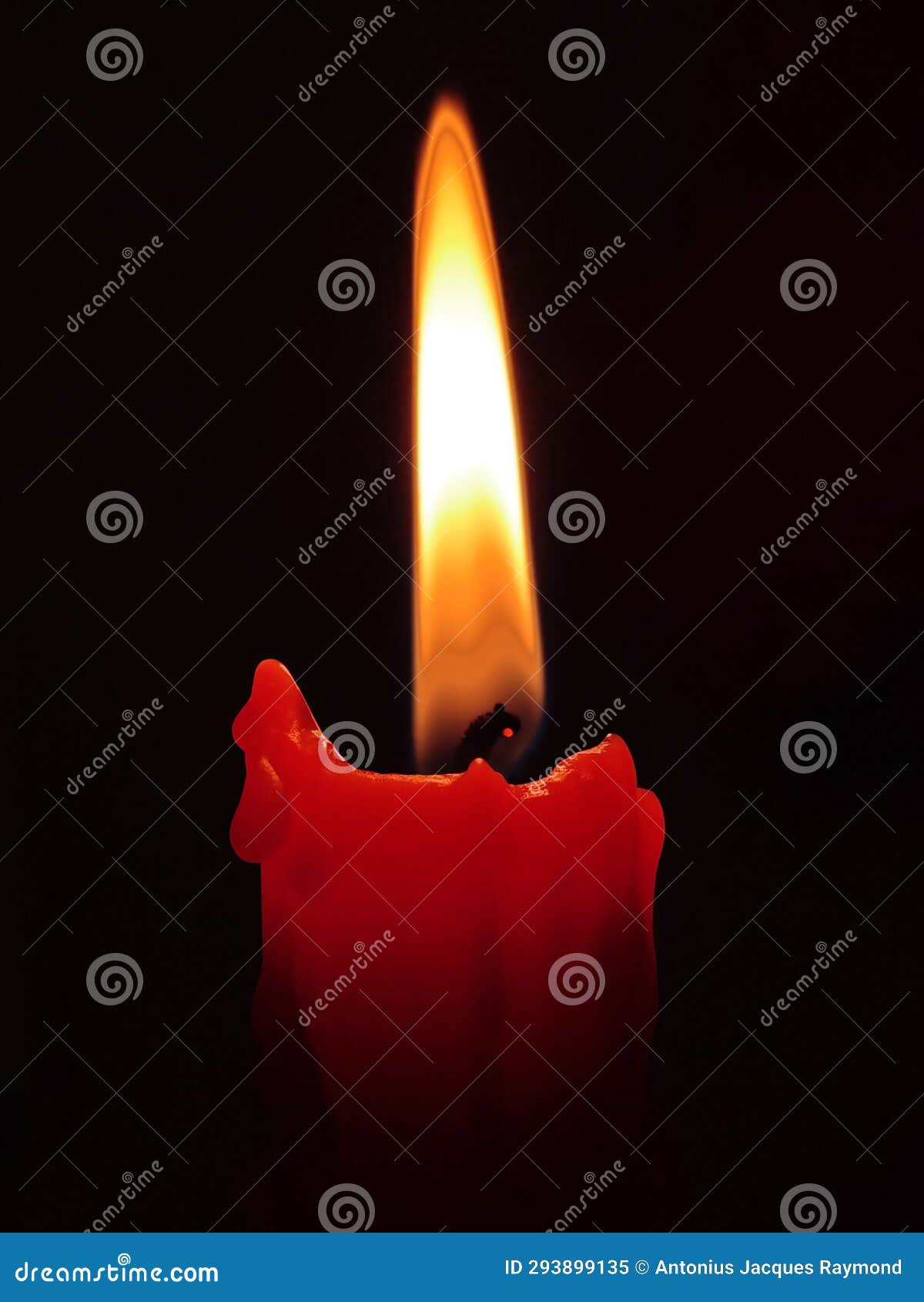 Red Candle Flame on Black Background Closeup View Stock Image Image