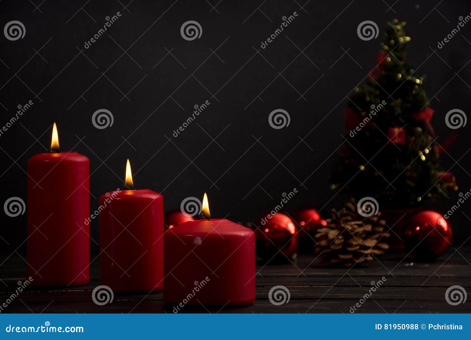 Red Candles and Christmas Tree Stock Photo Image of candle, tree