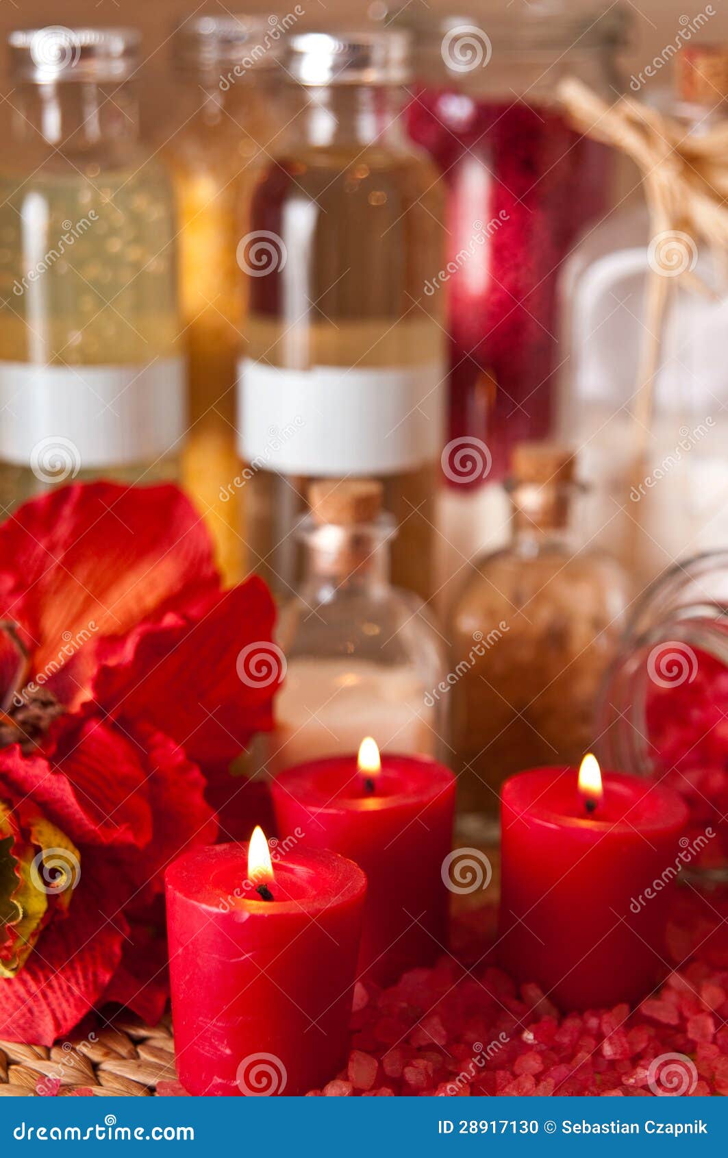 Red candles and oils stock photo. Image of salt, candles 28917130