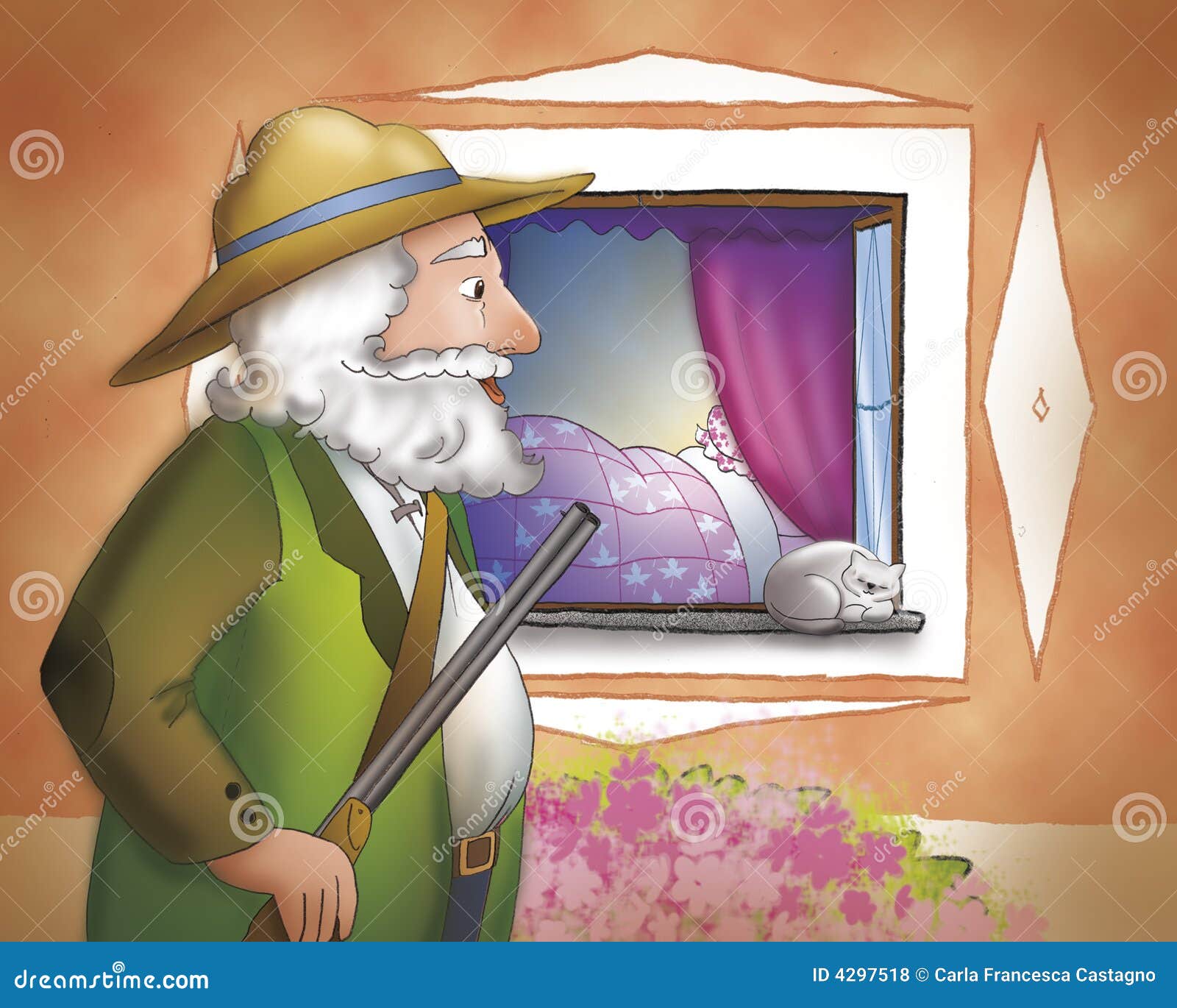 Little Red Riding Hood Hunter Stock Illustration Illustration Of Saving Window