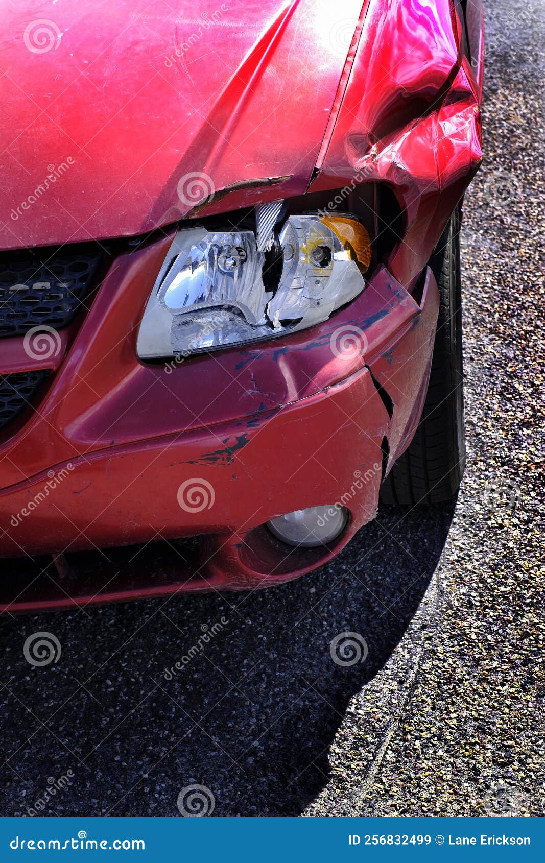 Red Car Damaged Headlight Smashed Bumper Crash Stock Image Image of
