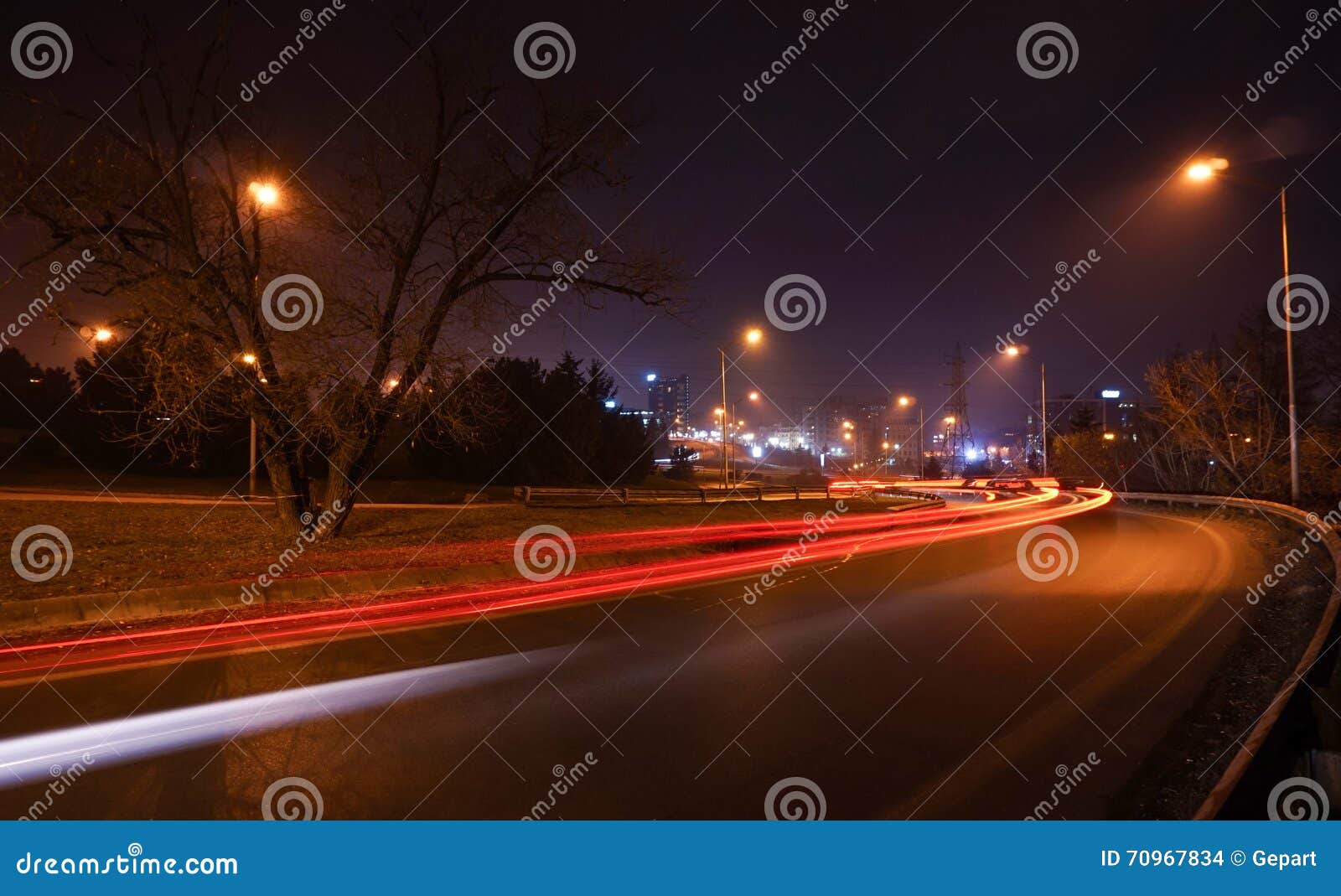 Red Car Light Trails on a Highway at Night Stock Photo Image of light