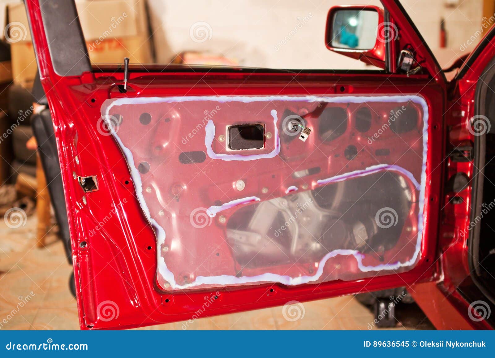 Red Car Sealant on the Door Stock Image Image of applying, tool 89636545