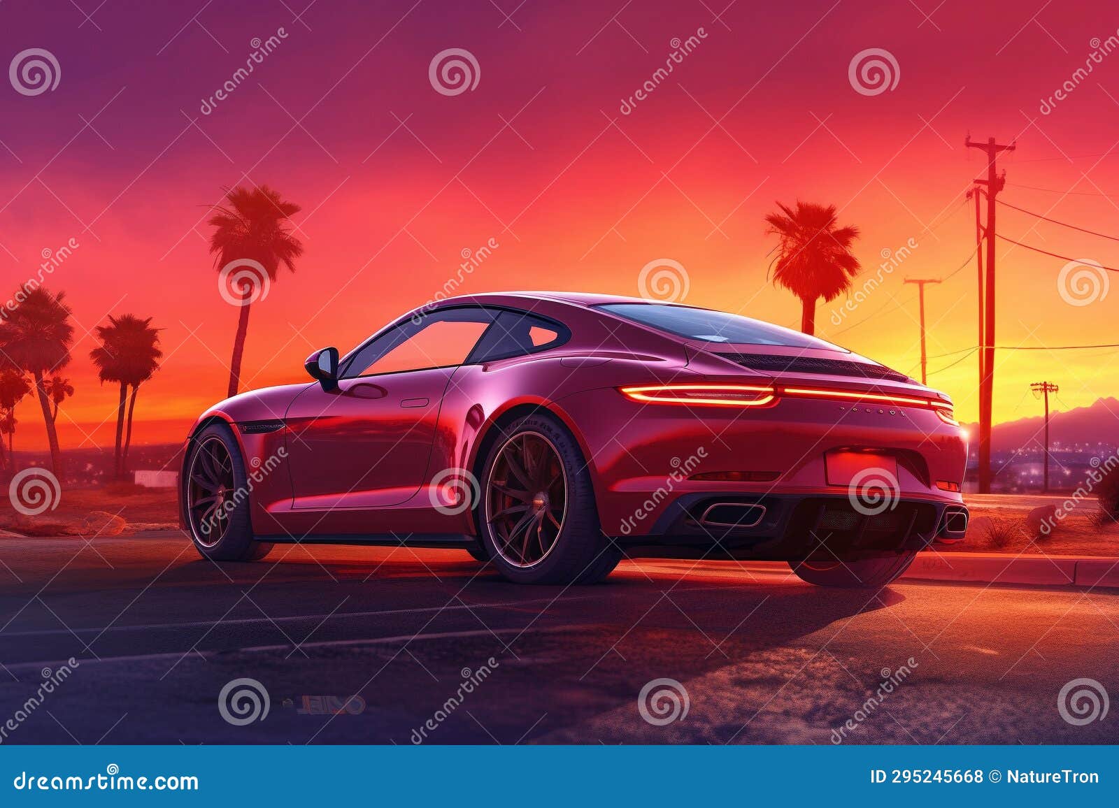 Red Car on a Sunset Red Car on the Road Car on the Road Stock