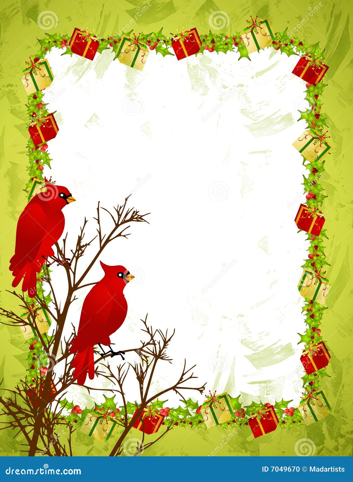 Red Cardinals Tree Border stock illustration. Image of card - 7049670