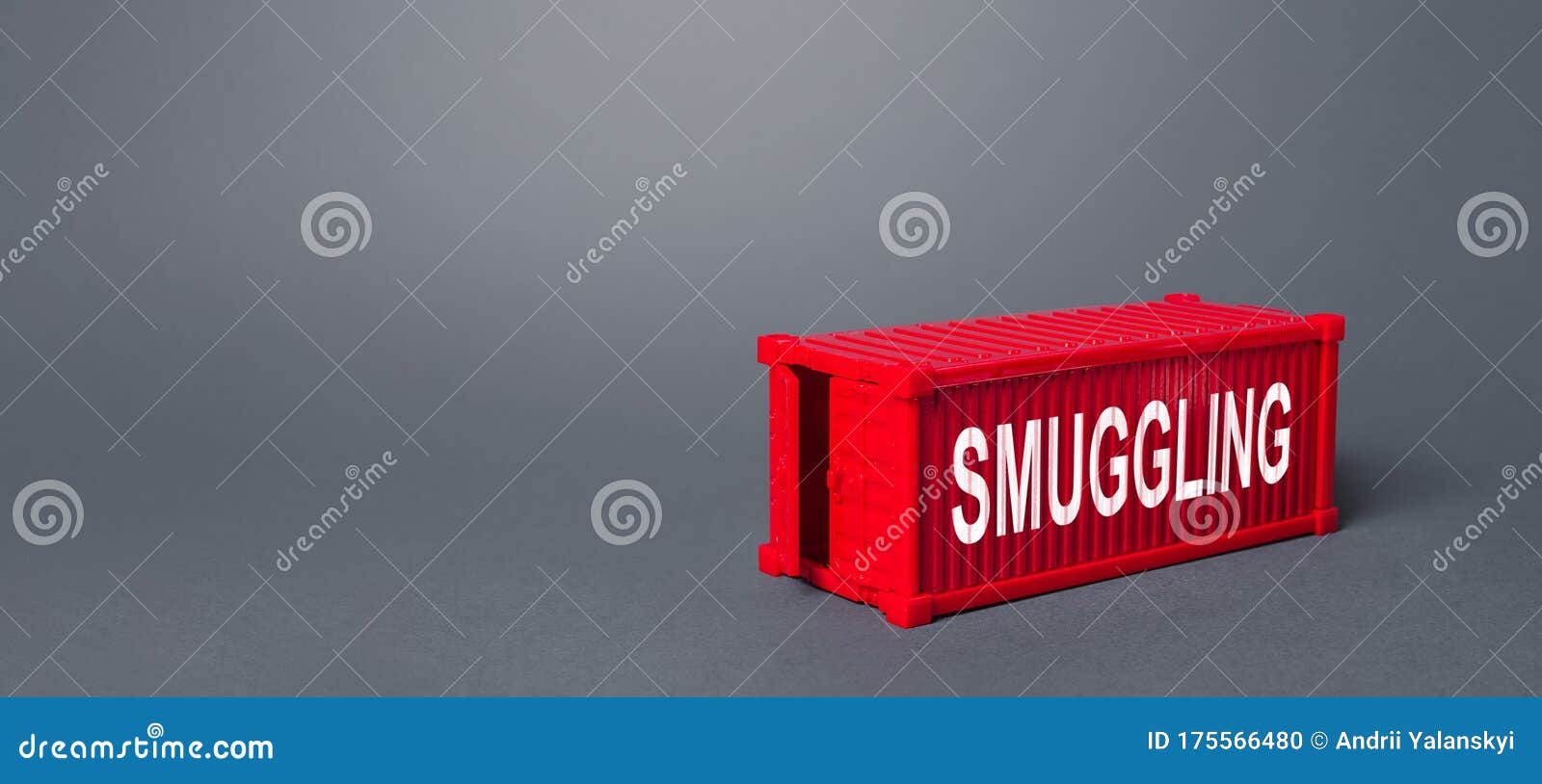 red cargo shipping container with the word smuggling. traffic of prohibited goods and substances, bypassing customs control.