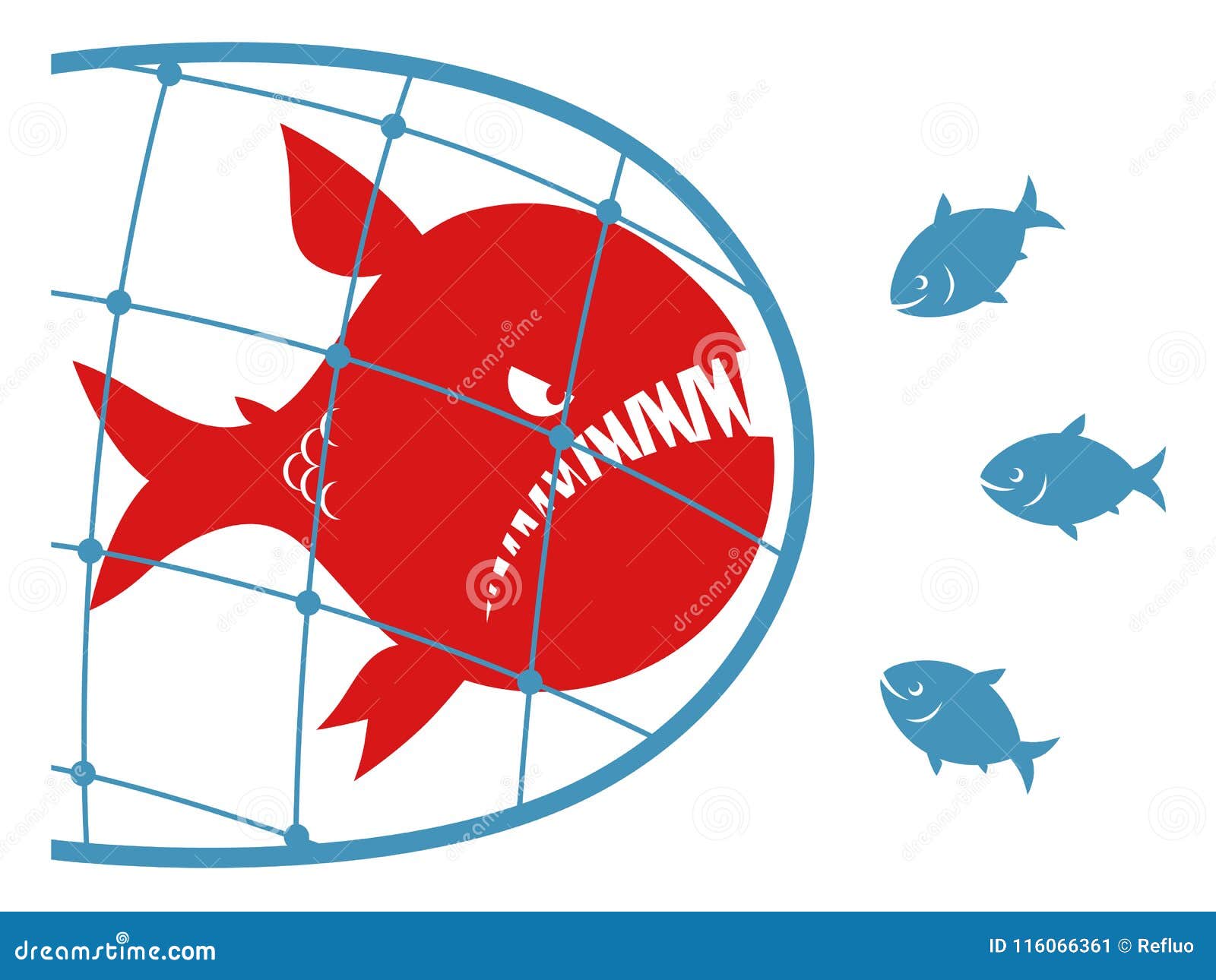 Big fish in a fishing net stock vector. Illustration of competition -  116066361