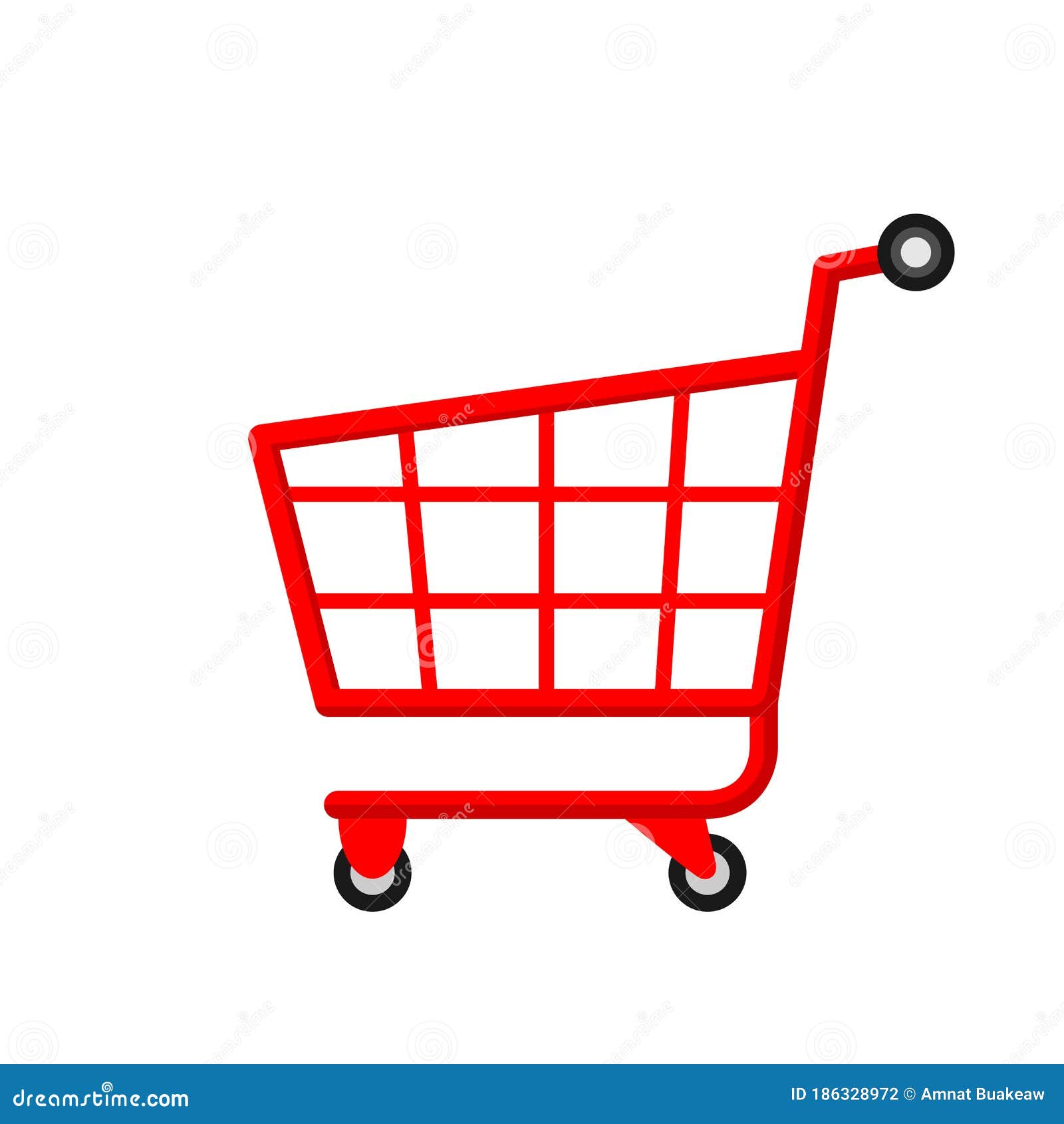Red Cart for Icon Shopping Online Isolated on White, Basket Cart for Purchase in Online Shop, Trolley Cart Symbol for E-commerce, Stock Vector