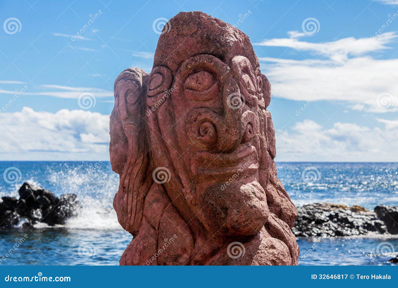Red Carving on a Moai in Easter Island Stock Image Image of face