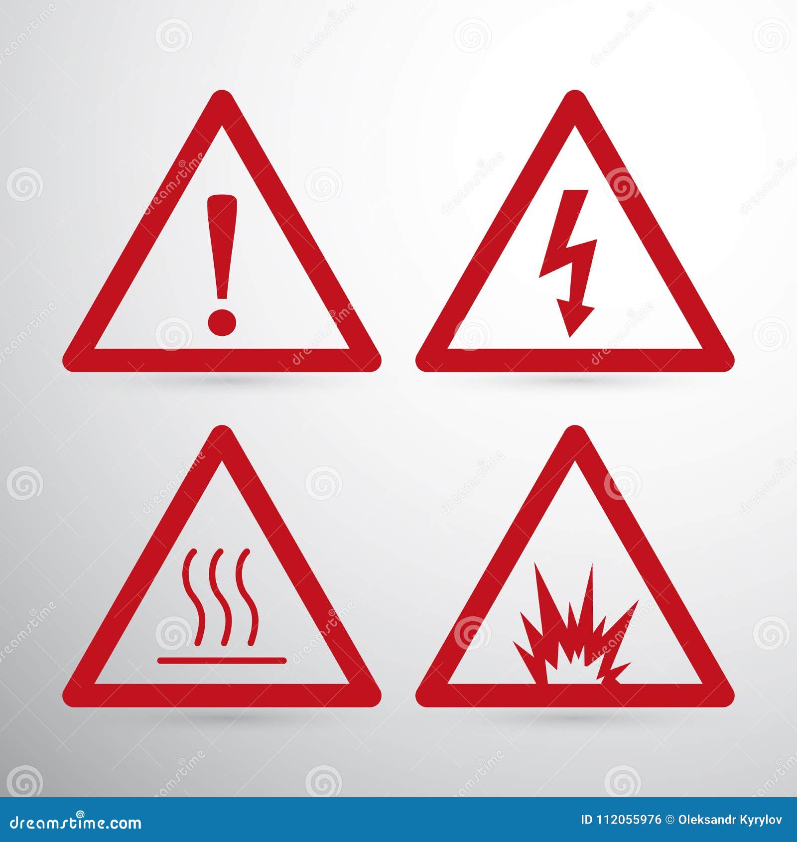 Red Caution Danger Sign. Hazard Warning Signs. Illustration Isolated on