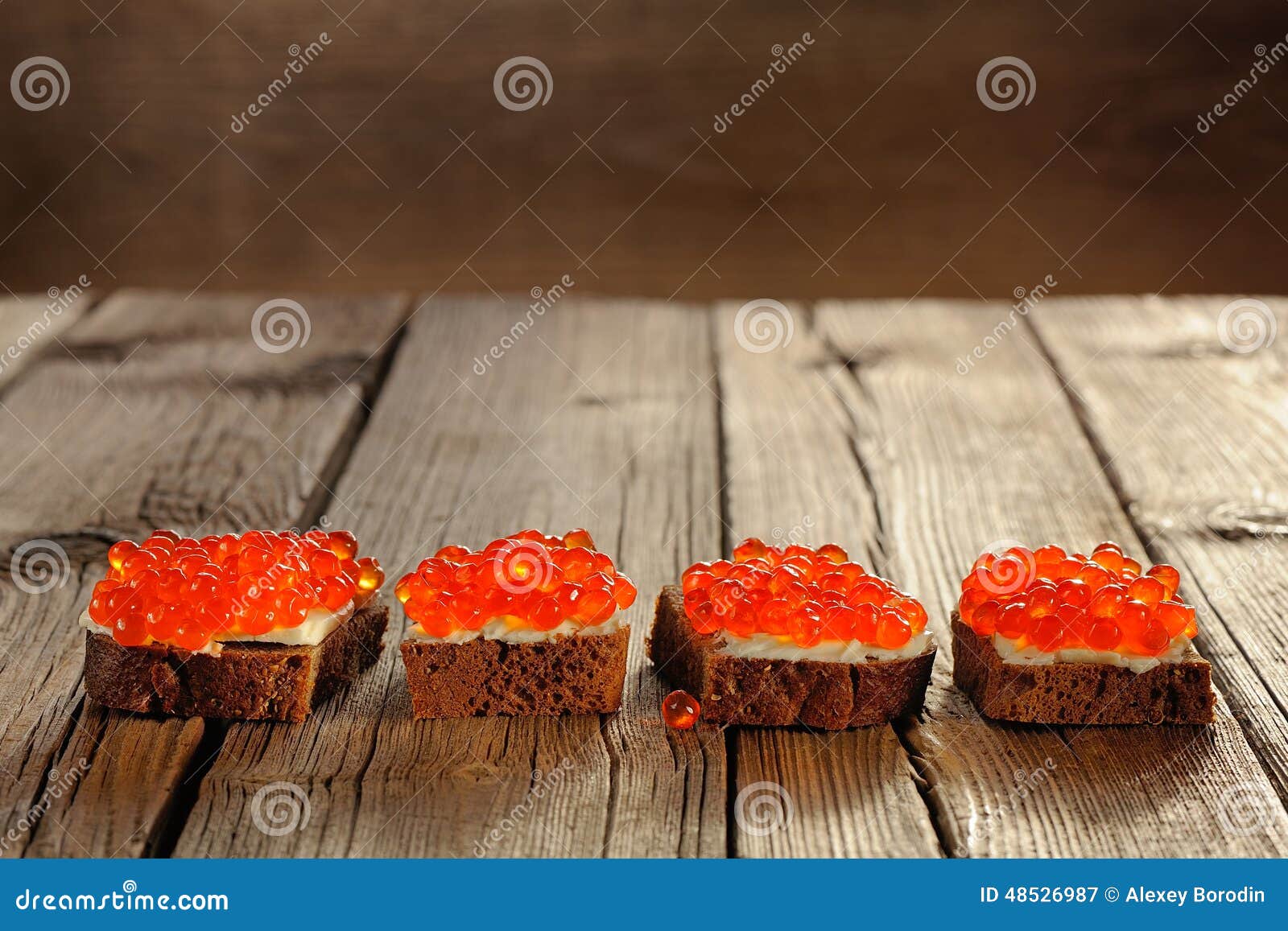 Red Caviar on Rye Bread and Butter Stock Image Image of small