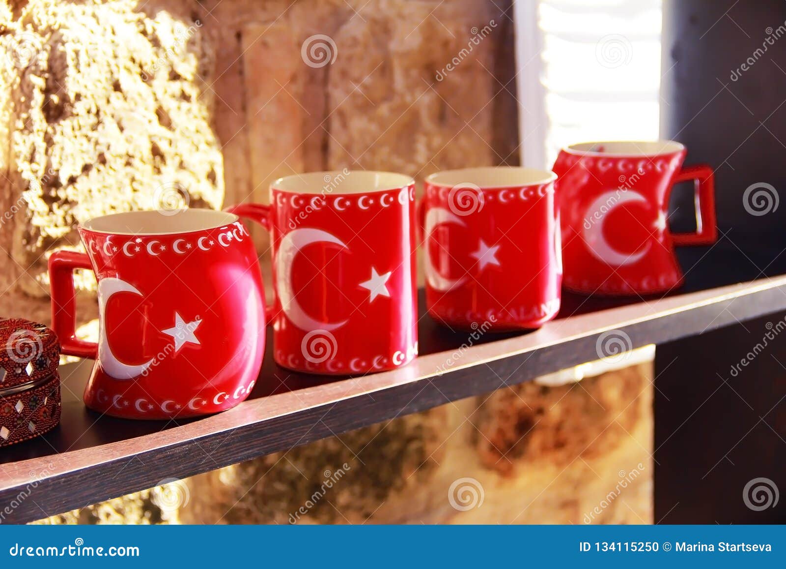 Red Ceramic Mugs with the Image of the National Flag of Turkey