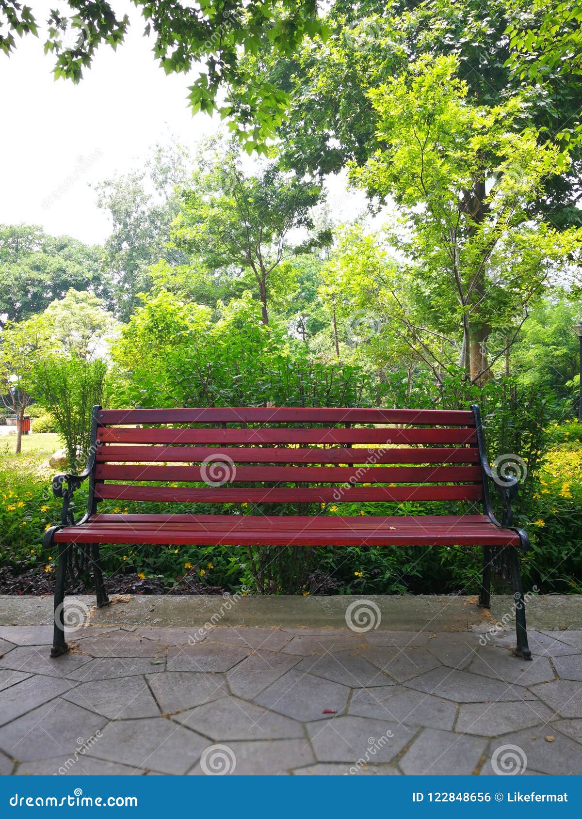 Red chair in the park stock photo. Image of chair, park 122848656