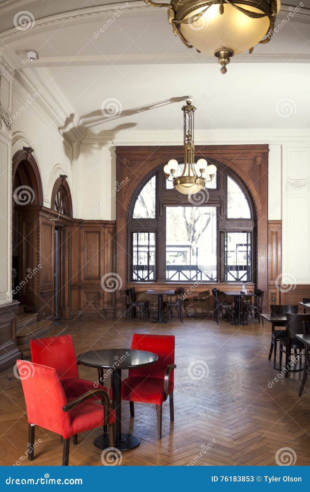 Red Chairs in Empty Restaurant Stock Image Image of hanging, ceiling