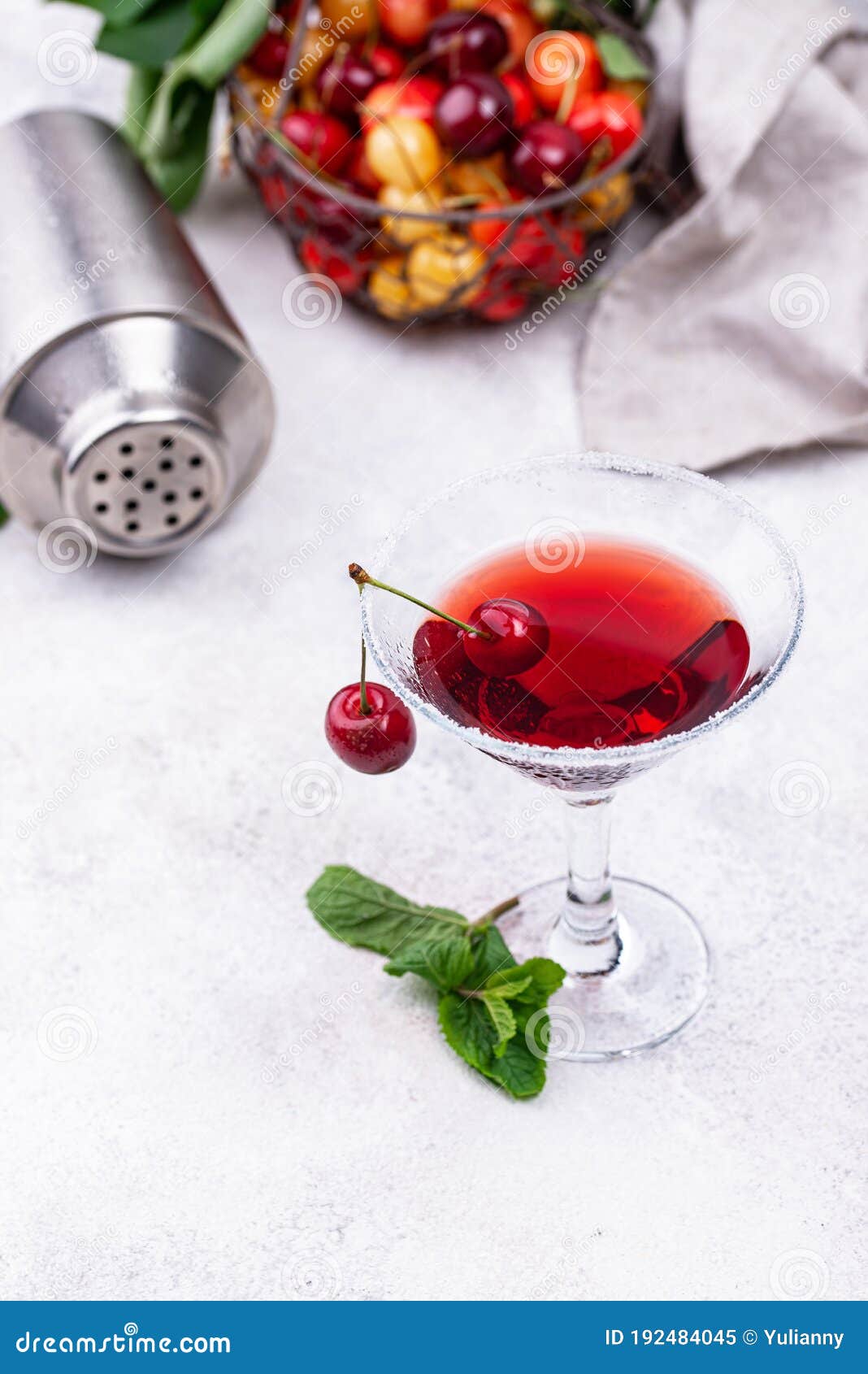 Red Cherry Martini Summer Cocktail Stock Image Image of mint, glass