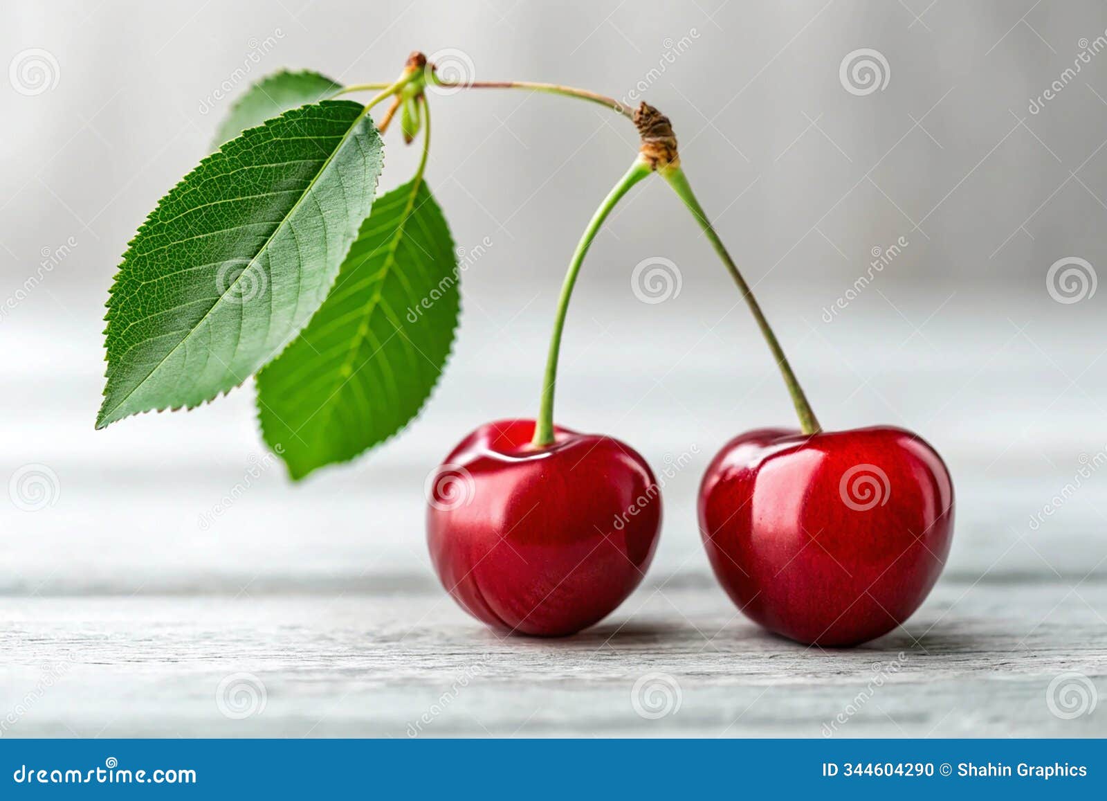 red cherry. sweet cherries with leaf  