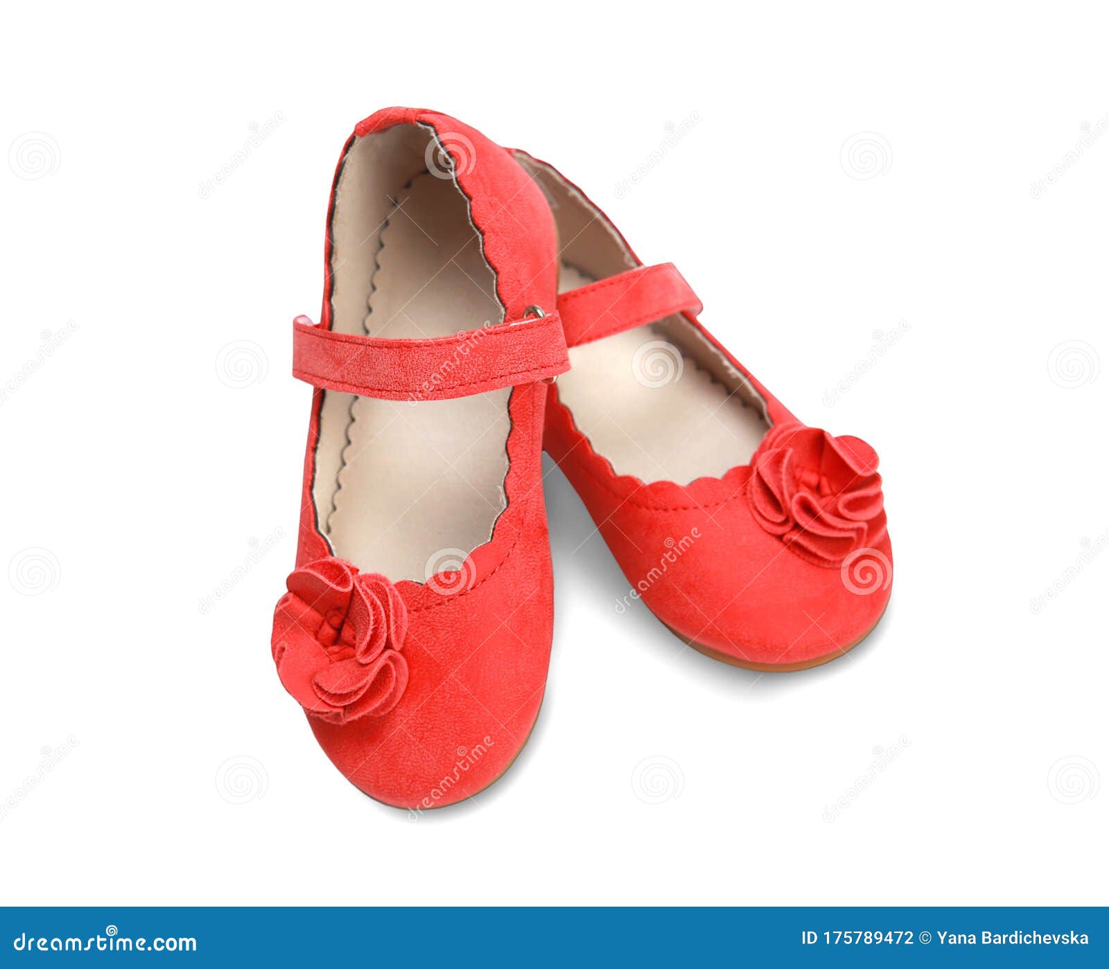 Red Child Girl`s Shoes Pair Isolated On 