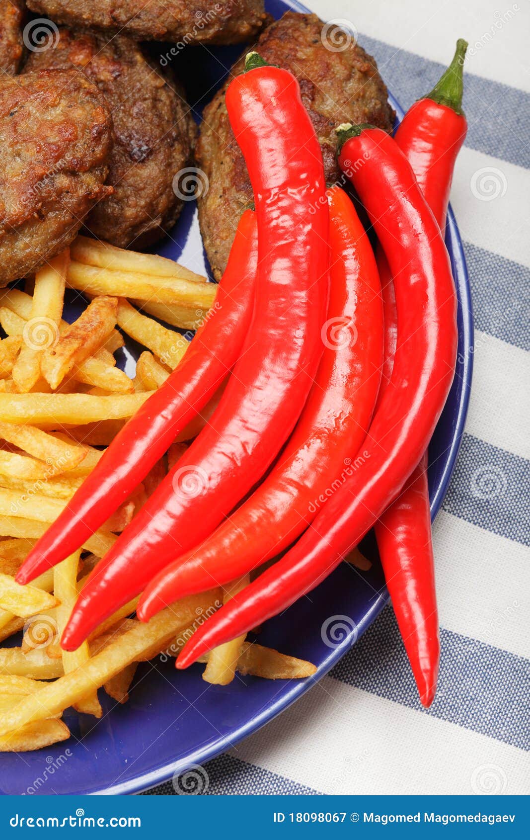 Red Chili Pepper with Meat and Potatoes Stock Image Image of plate