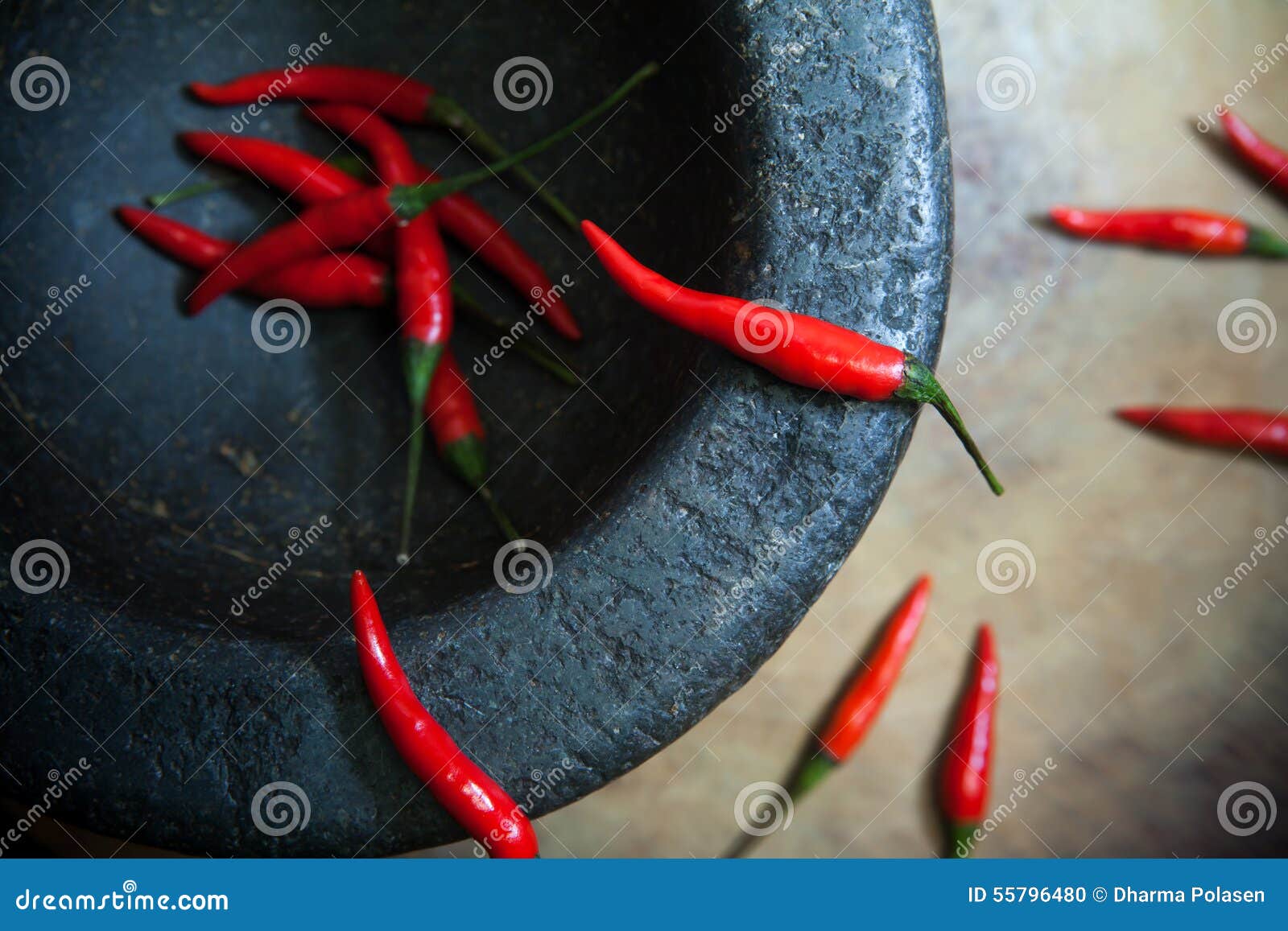 Red Chili Peppers in Mortar, Thai Kitchen Style Stock Photo Image of