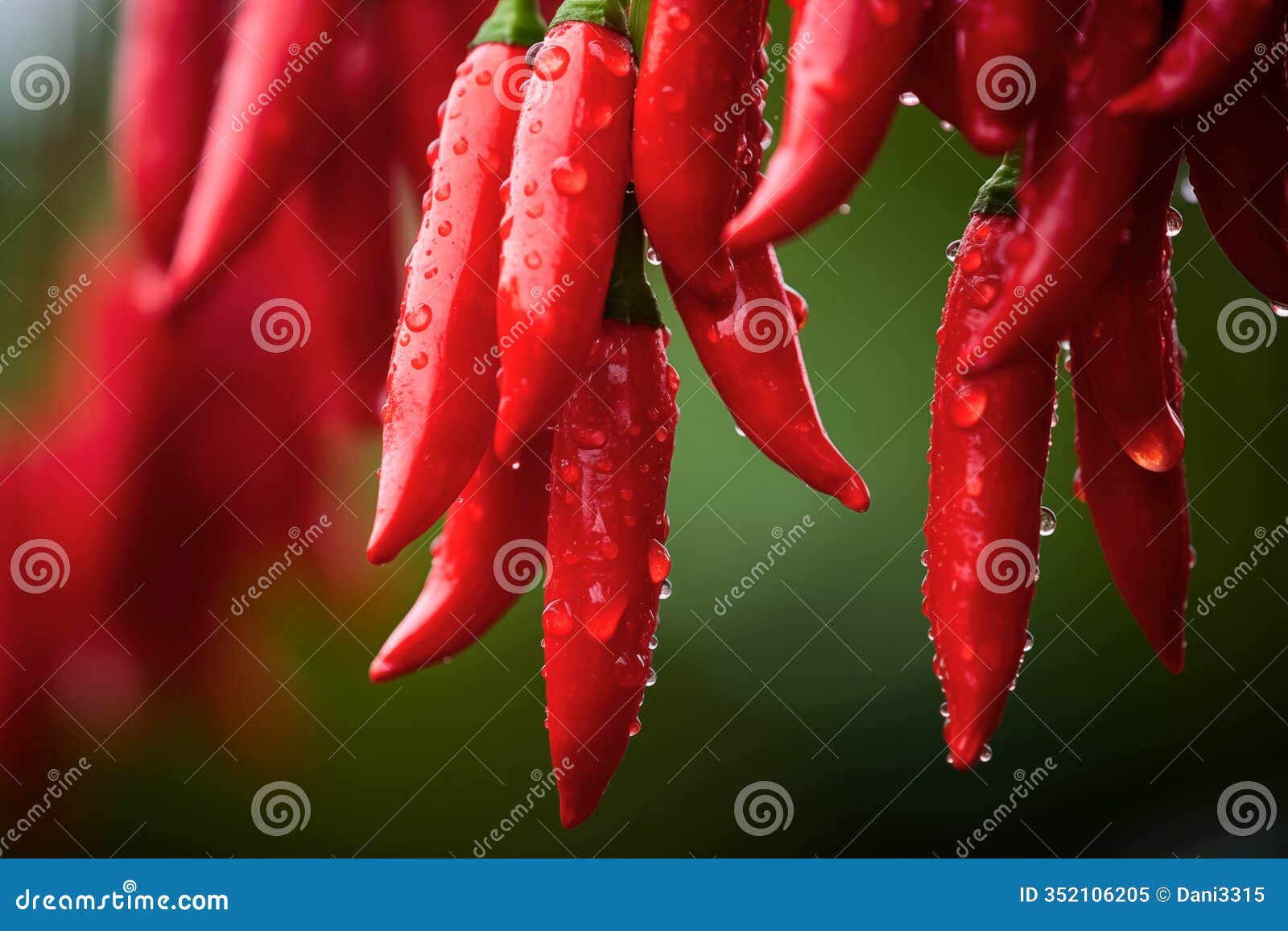 red chili peppers with water droplets